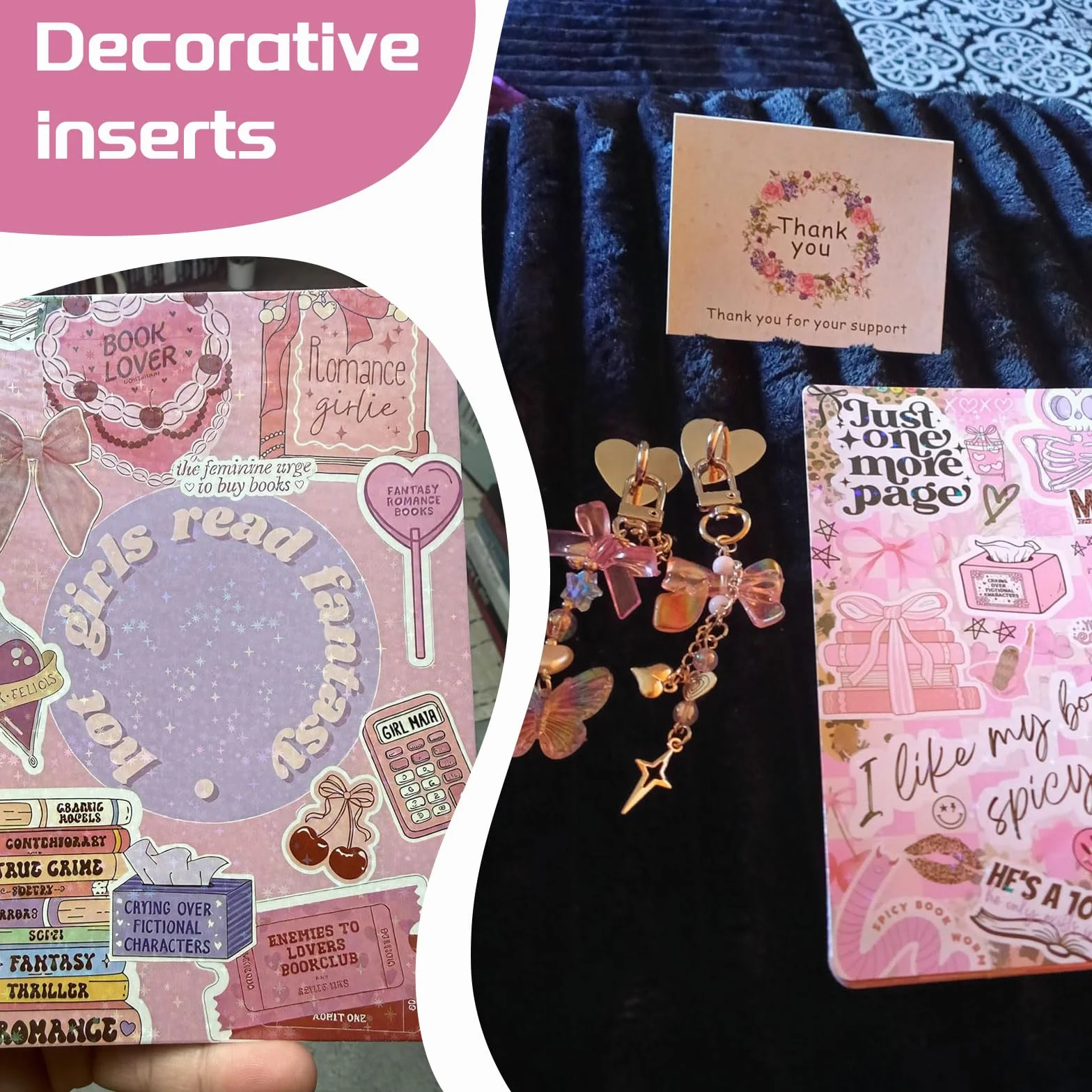 6Pcs Inserciones para Kindle Paperwhite, Set Accesorios E-Reader con 2 Pulseras, Funda Transparente Decoración DIY, Rosa
