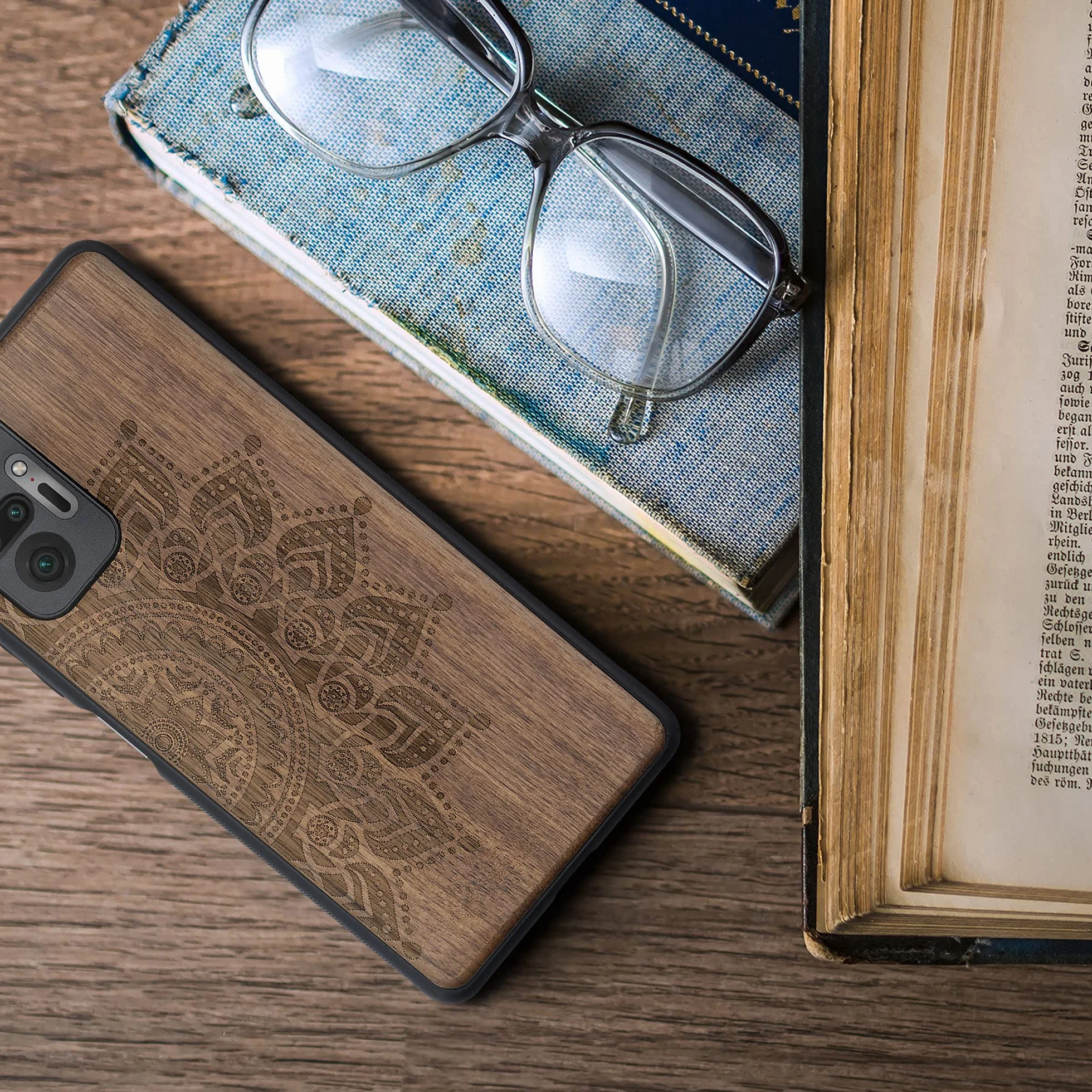 kwmobile Carcasa Xiaomi Redmi Note 10 Pro Funda Madera Bumper Antigolpes Sol Naciente