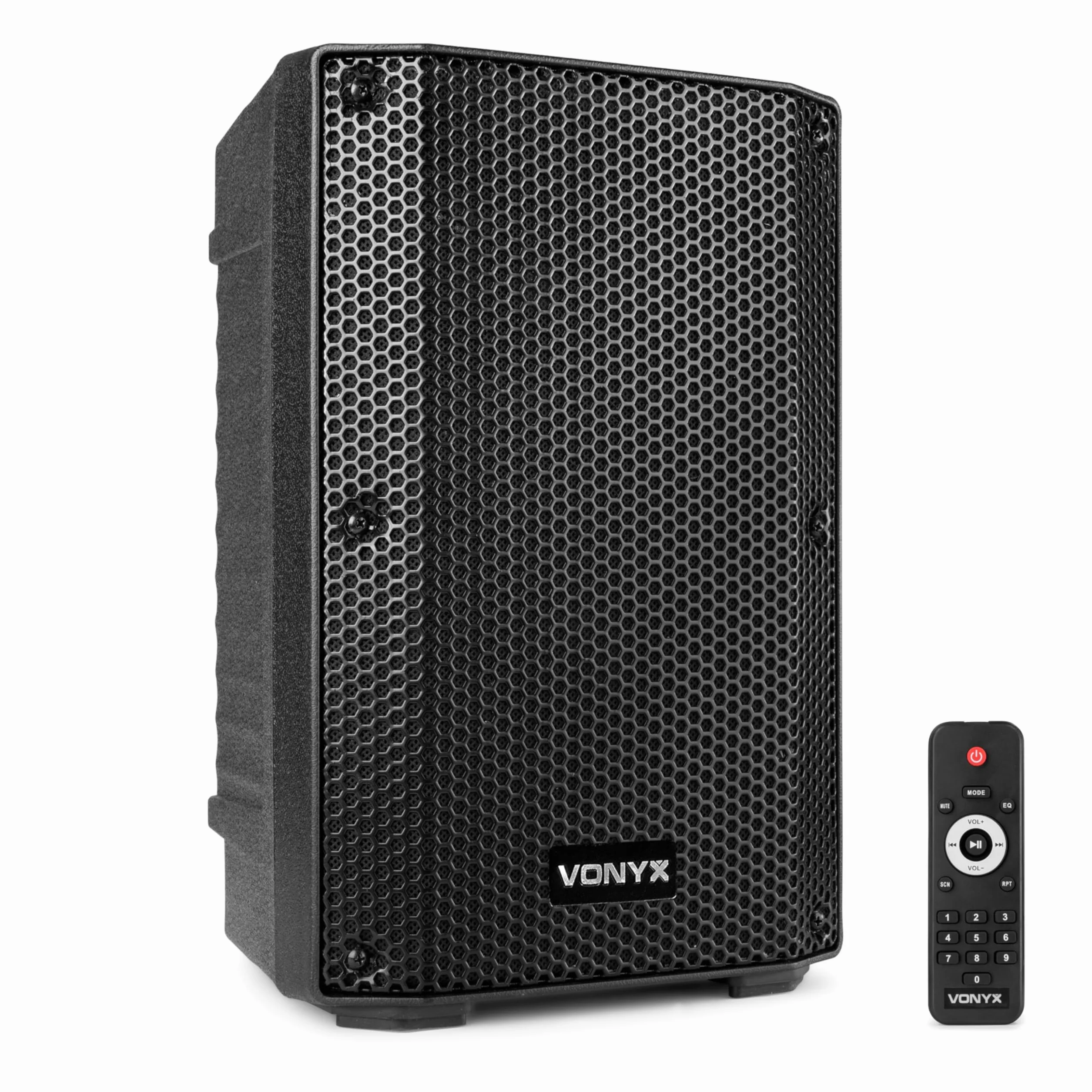 Vonyx VSA Monitor de Escenario Activo 8” biamplificado 250W, Entrada línea/micrófono, diseño Compacto Angular, Sonido Directo para músicos y espectáculos en Vivo