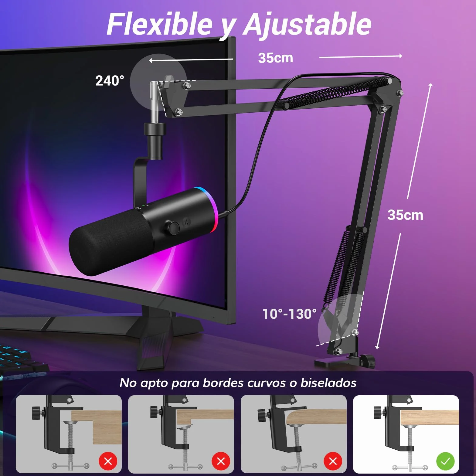 TONOR Microfono de Gaming Dinámico para PC, Micrófono Cardioide Streaming XLR/USB con Brazo para Podcast/Estudio, Cancelación de Ruido IA,RGB Controlable,Conector Auriculares 3,5 mm,Negro,TD510 AIR H+