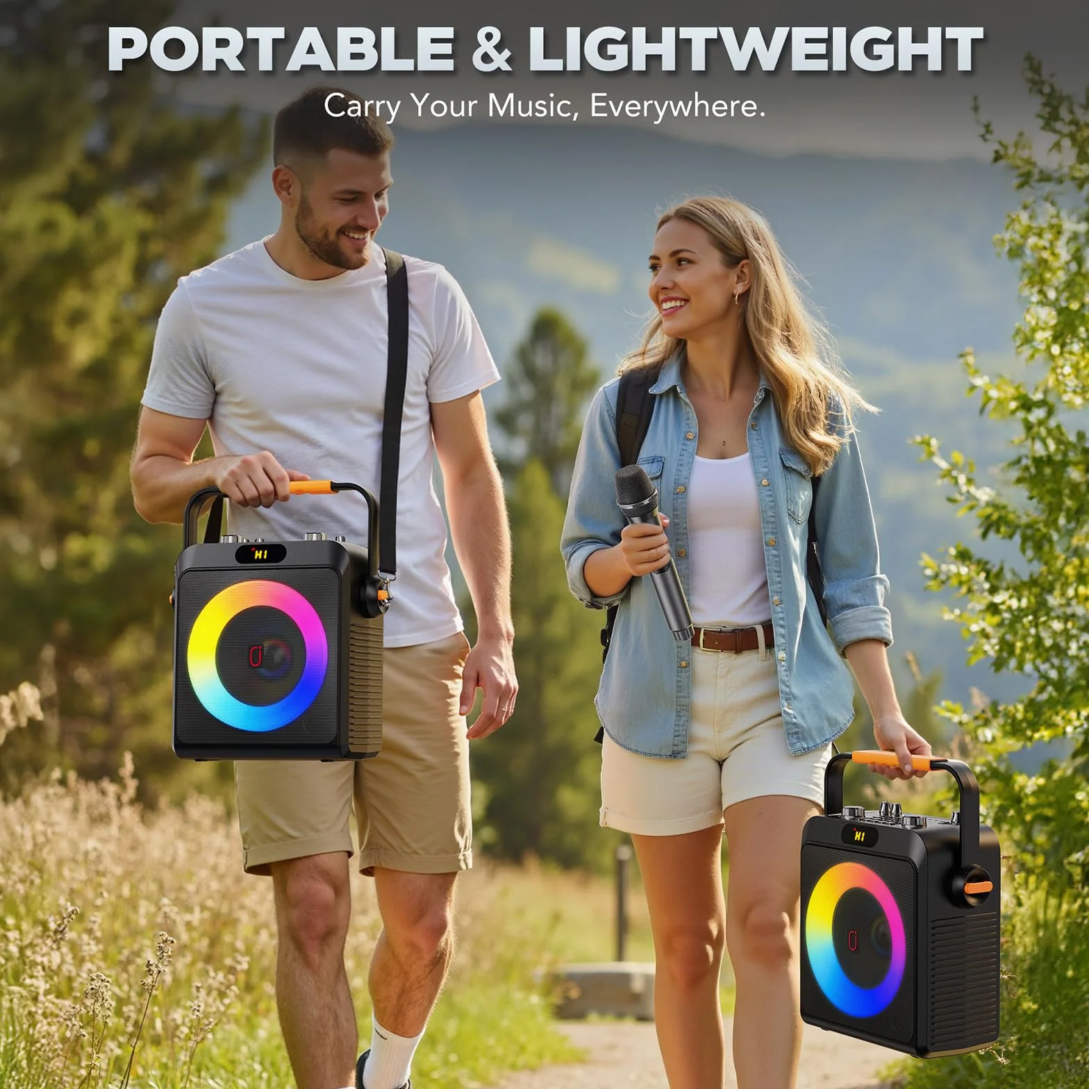 JYX Karaoke con 2 micrófonos, Altavoz Karaoke Bluetooth y Luces de DJ para Adultos y niños, PA Sistema con micrófono Karaoke Profesional portátil para Fiestas en casa, al Aire Libre