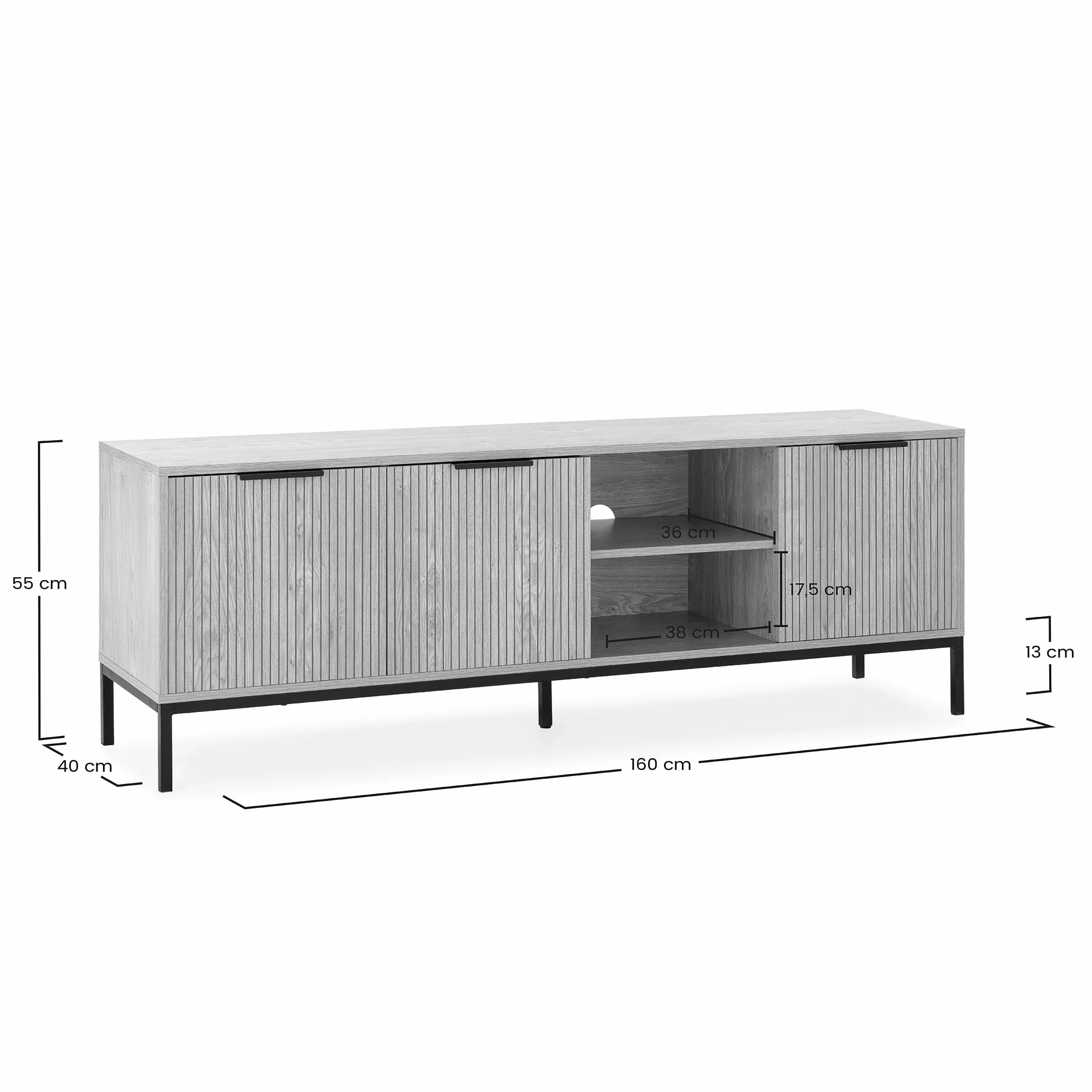 HOMN LIVING Mueble TV Mónica 3 Puertas Color Madera, 160 cm (Ancho) 40 cm (Profundo) 55 cm (Altura)