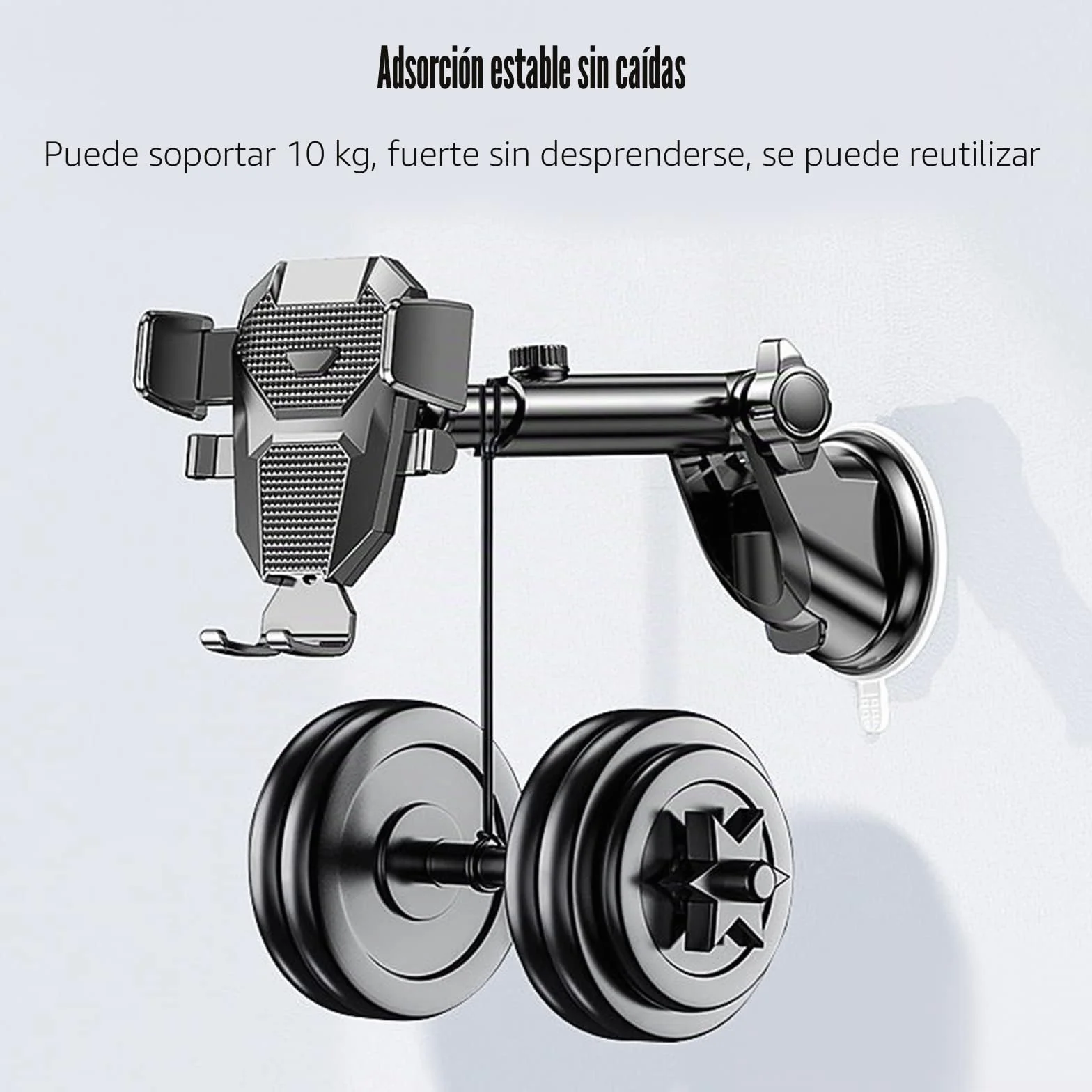 Bnimtm Soporte Móvil Coche 360° Rotación Pinza Ajustable Brazo Extensible Ventosa PTFE Negro