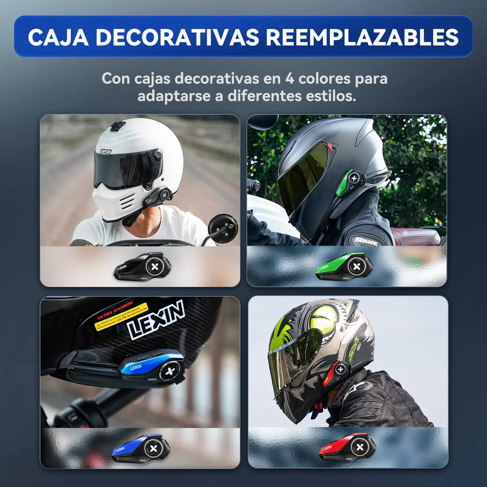 LEXIN G2P Intercomunicador Casco Moto Bluetooth 6 Vías, Sistema Comunicación con 4 Cubiertas Reemplazables