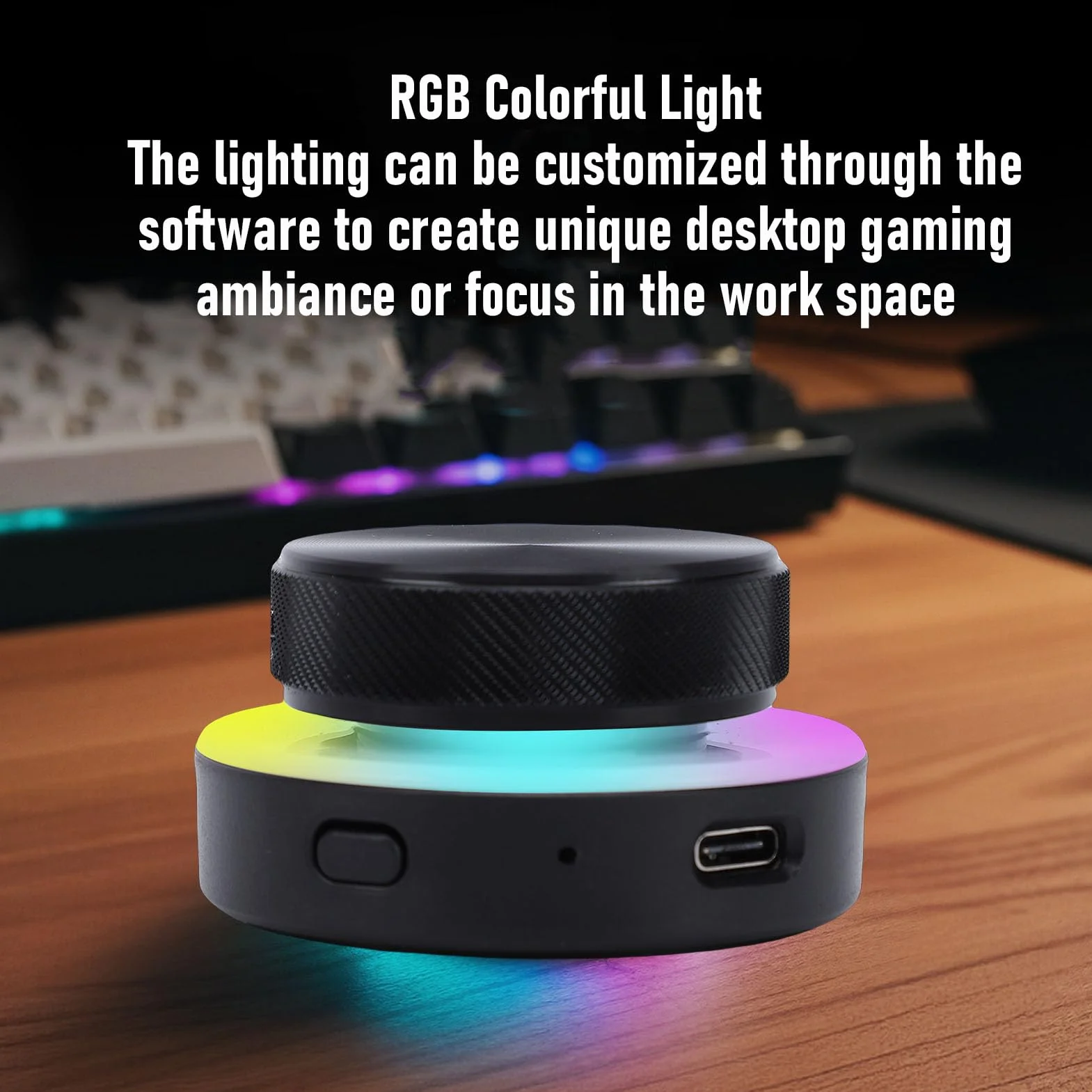 Bewinner Perilla de Control de Volumen Bluetooth, 2.4G BT Conectividad USB C Dial de Control RGB para PC, Computadora Portátil, Tableta, Teléfono, Ajuste de Volumen, Accesos Directos y