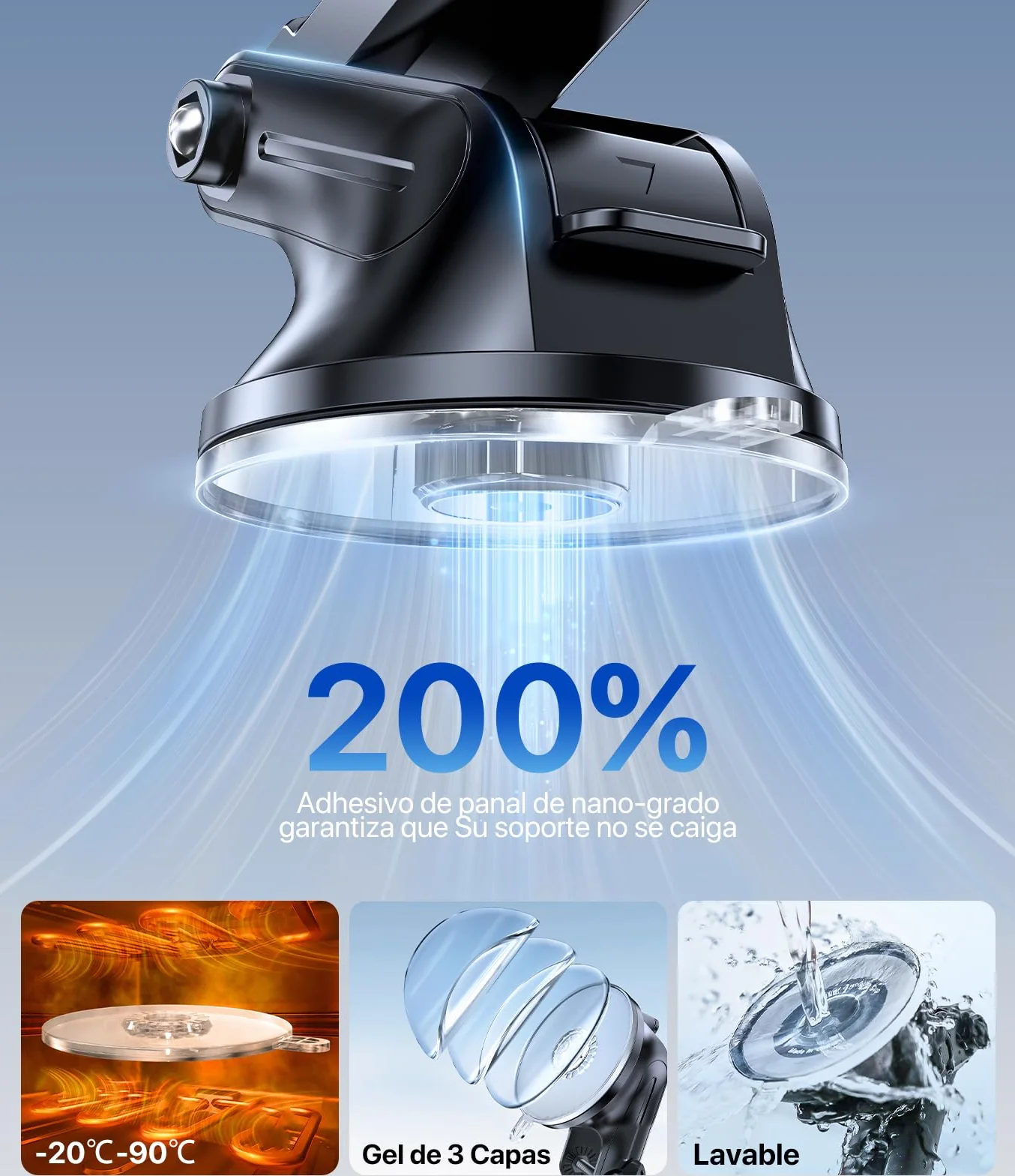 Miracase Soporte Móvil Coche Ventosa Potente 360° Rotación Sujeción Universal 4-7.2"