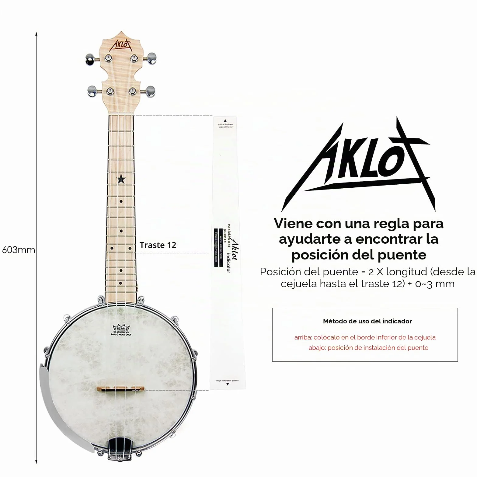 AKLOT Banjolele Ukelele banjo Concierto 23 pulgadas Remo Drumhead Open Back Maple Body 1:15 Sintonizador avanzado con varilla de armadura de dos vías