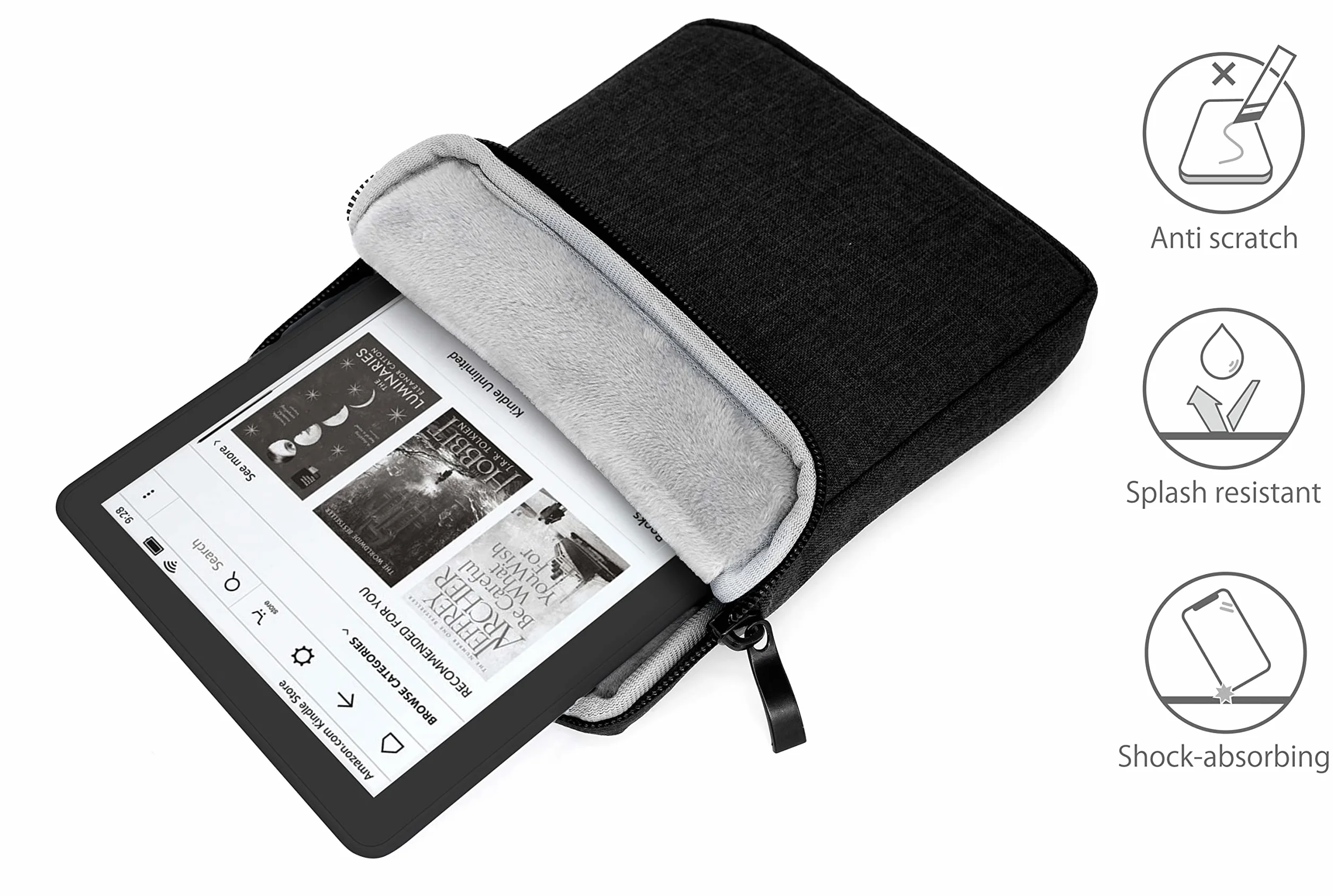 MyGadget Bolsa de Nylon para Tablet hasta 6,8 Pulgadas - Estuche Acolchado para 13,5 x 18 cm - como Kindle Paperwhite 11a Generación - Sleeve in Negro