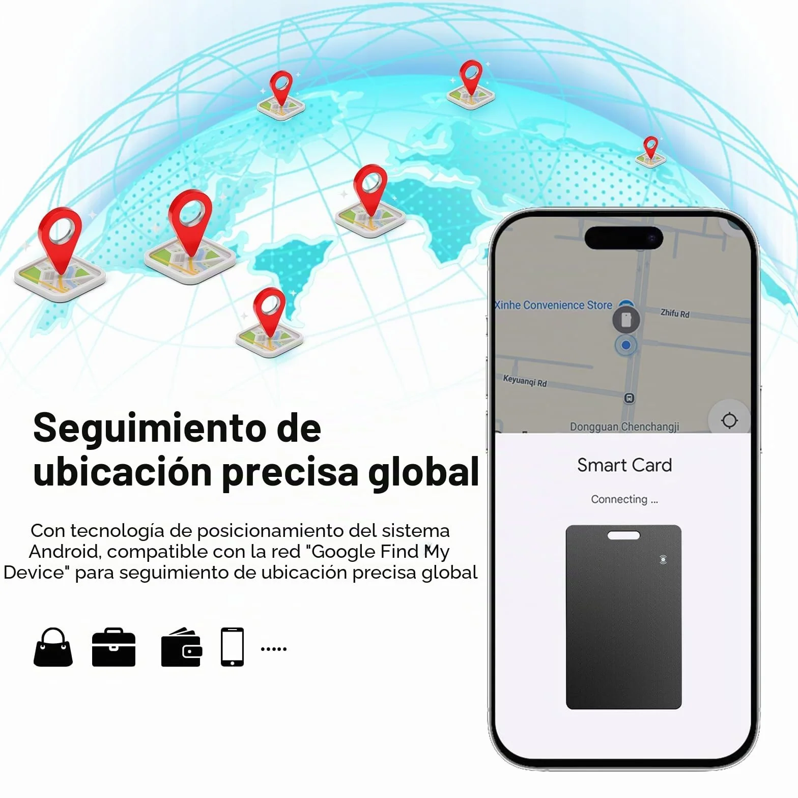 Localizador de billetera para Android, tarjeta del rastreador de billetera delgada de 2 mm, compatible con la aplicación Google Find My Device (solo Android), IP68 impermeable, carga inalámbrica