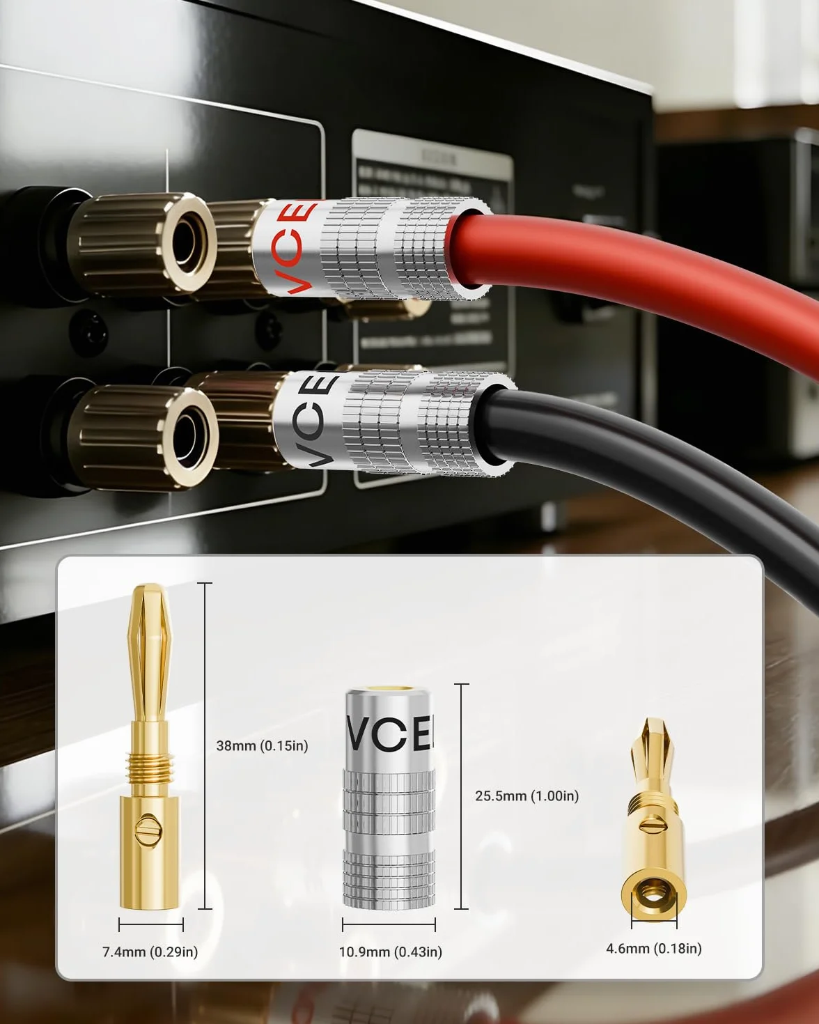 VCELINK Conector Banana Chapado en Oro 0,75-4 mm 8 Unidades para Cable Speakon Altavoces