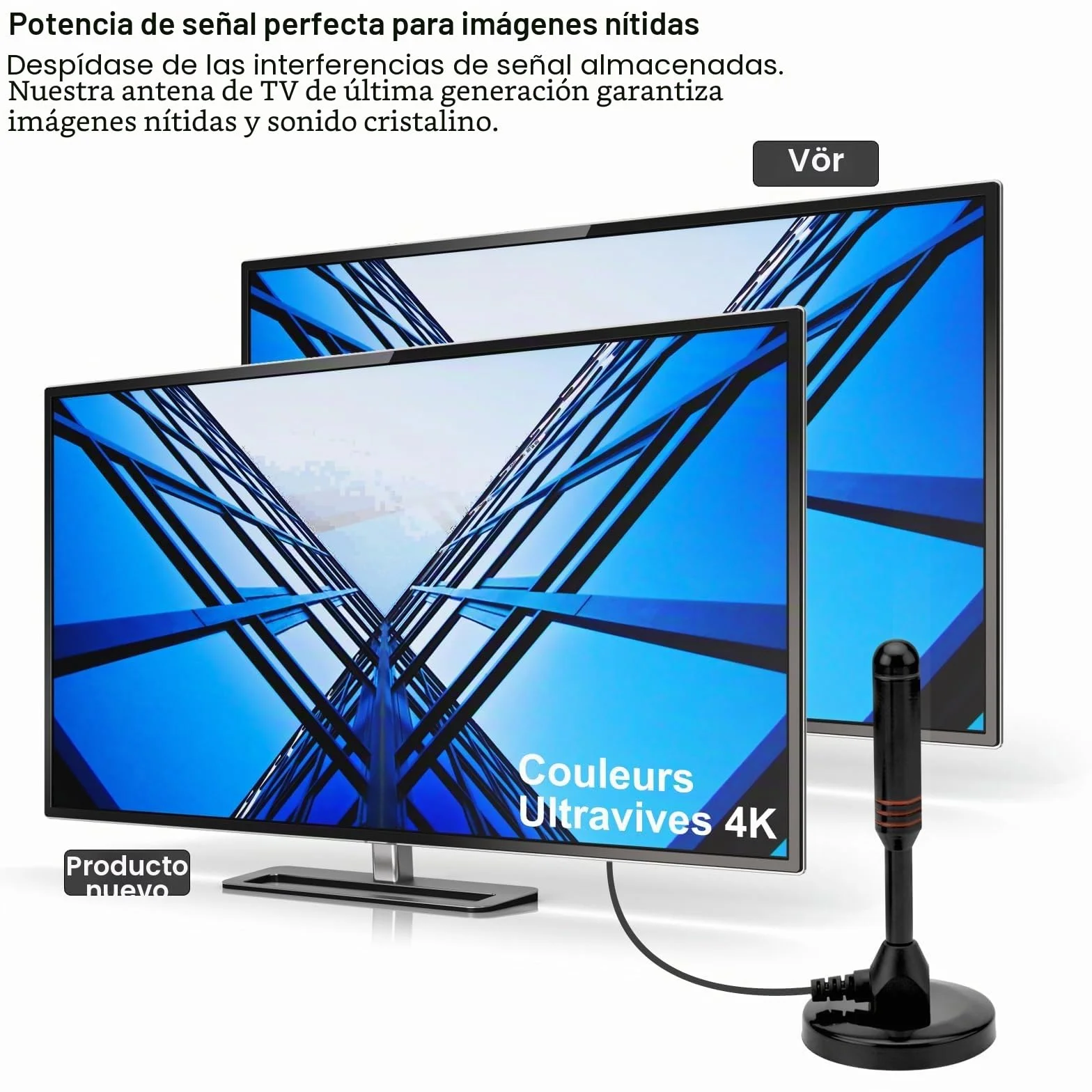 Antena DVB-T2 Interior 360° 5m Cable 4K HD