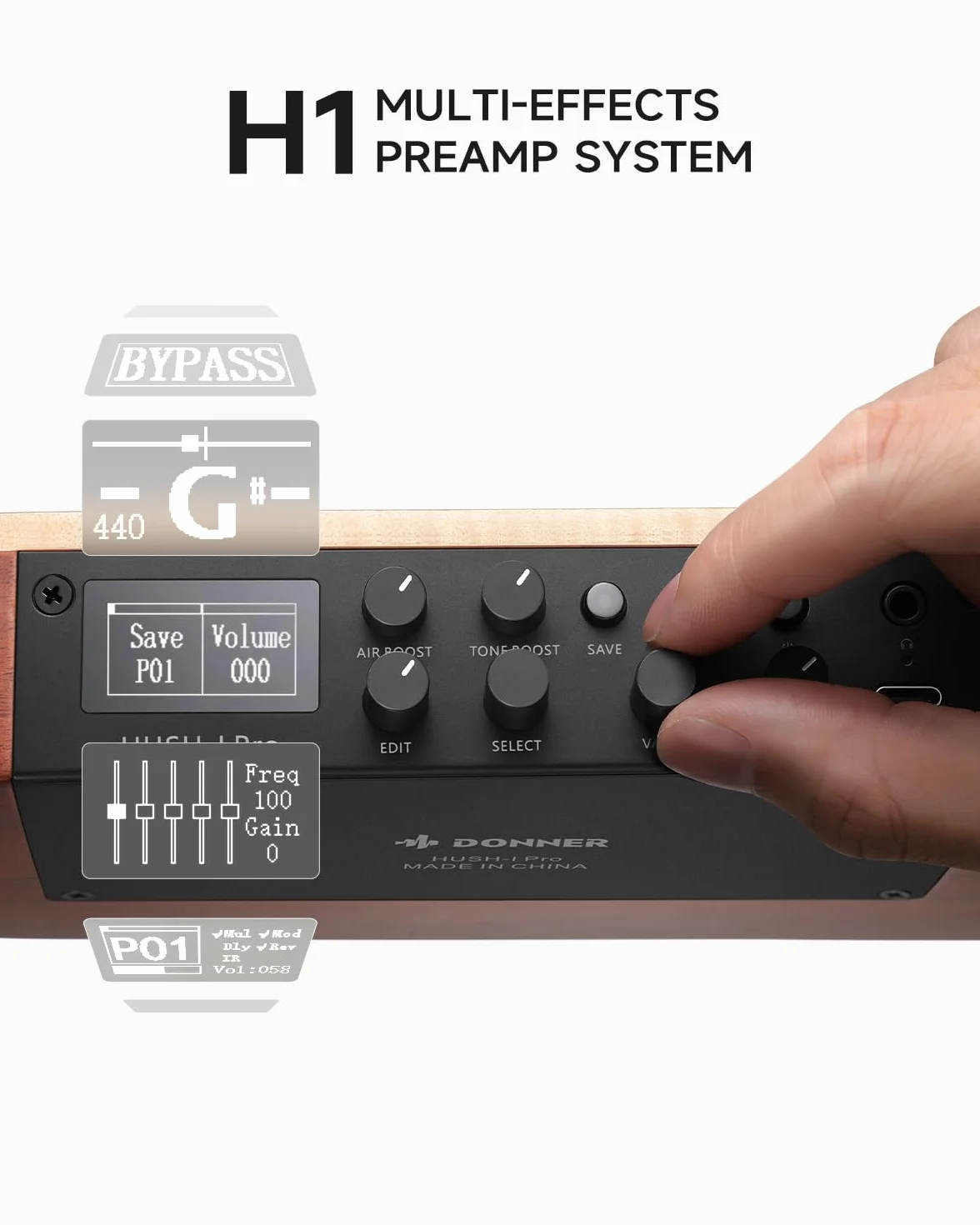 Donner Guitarra eléctrica acústica HUSH I PRO Guitarra de viaje con múltiples modos de efecto, kit de guitarra inteligente de auriculares, bolsa de concierto, correa, cable de carga