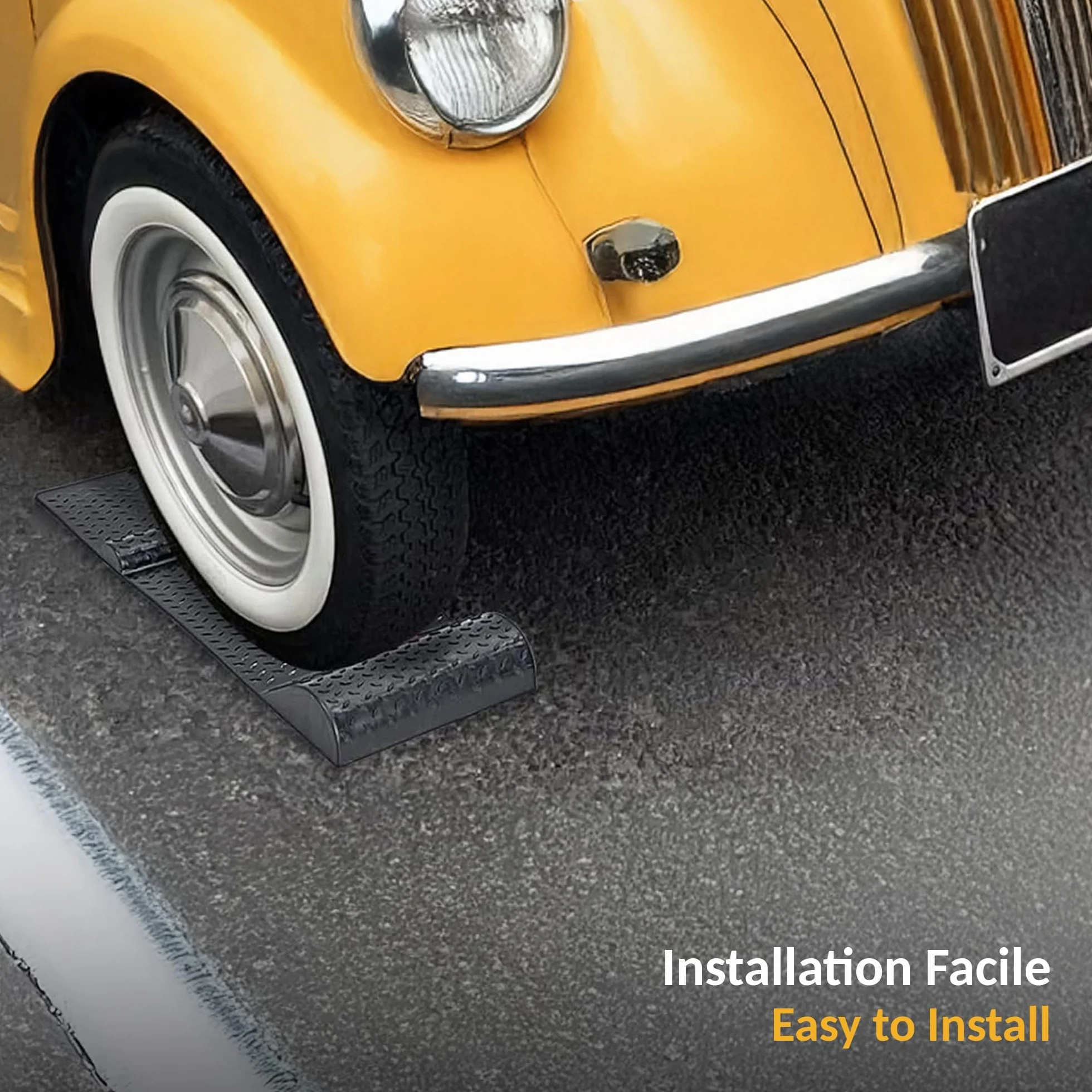 Fishtec Tope de Rueda Parking Interior Exterior - Ayuda Aparcamiento Coche - Banda Reflectante Alta Visibilidad - Garaje Plaza Aparcamiento Protección Pared - Negro 52 x 25,5 x 27 cm