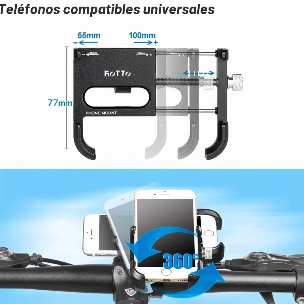 ROTTO Soporte Móvil Bicicleta 360° Rotación Aluminio Robusto Universal