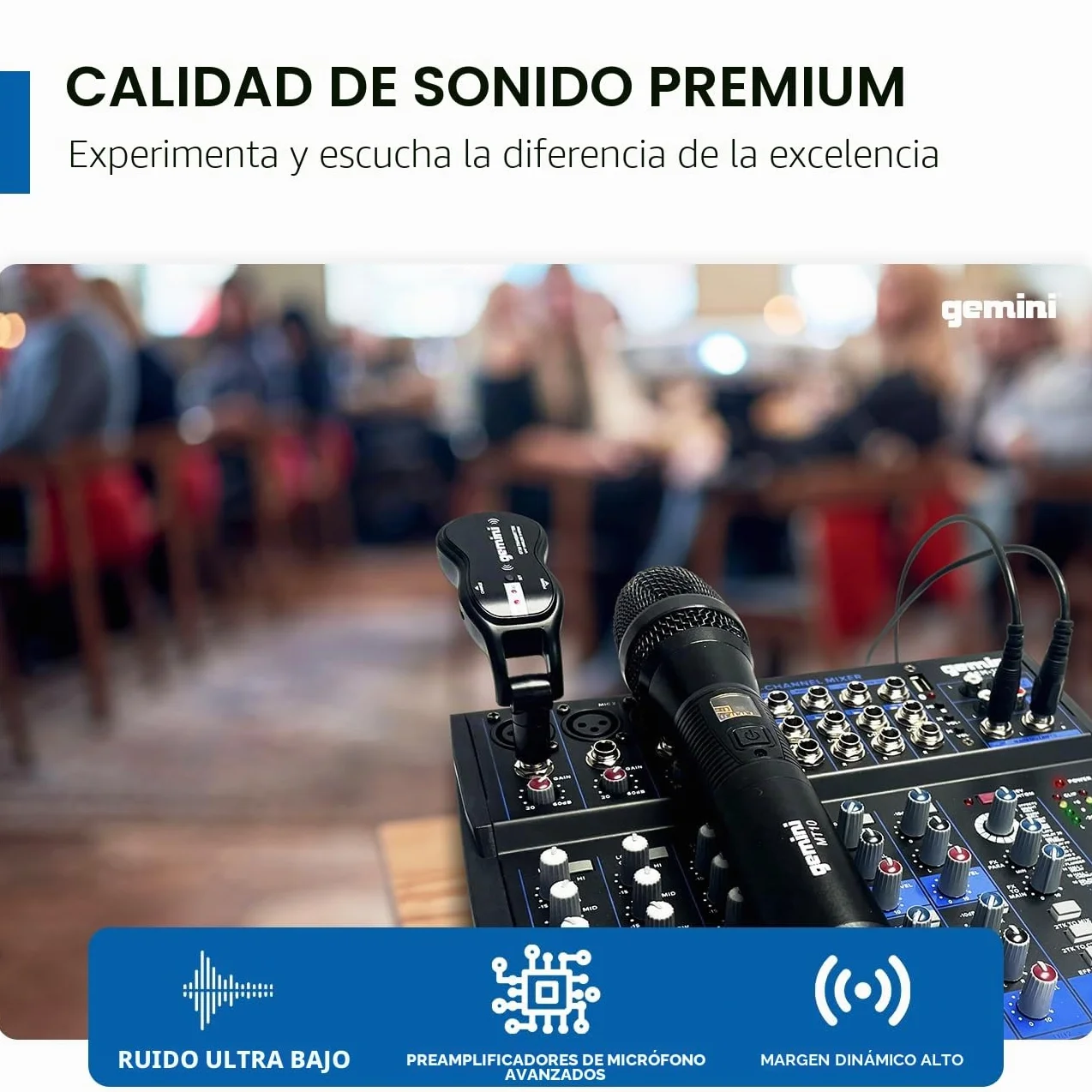 Gemini Sound GEM-12USB Mezclador analógico de 12 canales compactos que incluye 4 canales de micrófono, EQ de 3 bandas, reproducción USB de la memoria USB y Streaming Bluetooth
