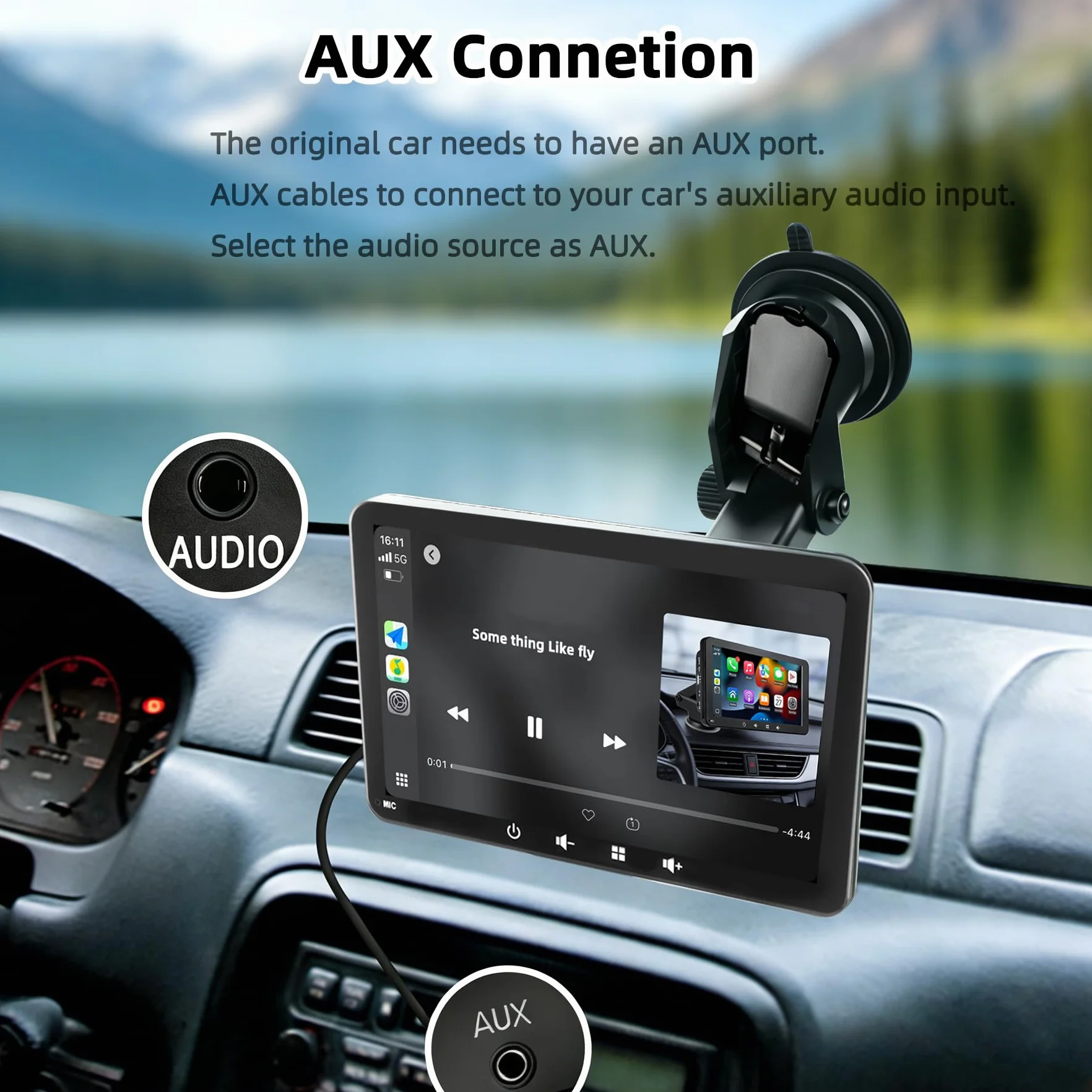 Pantalla Coche 7" con Carplay y Android Auto Inalámbrico - Radio Portatil con Pantalla Tactil | FM Transmisor, AUX, USB | Cámara Trasera | Plug & Play para la Mayoría de Coches (7 Pulgadas + cámara)