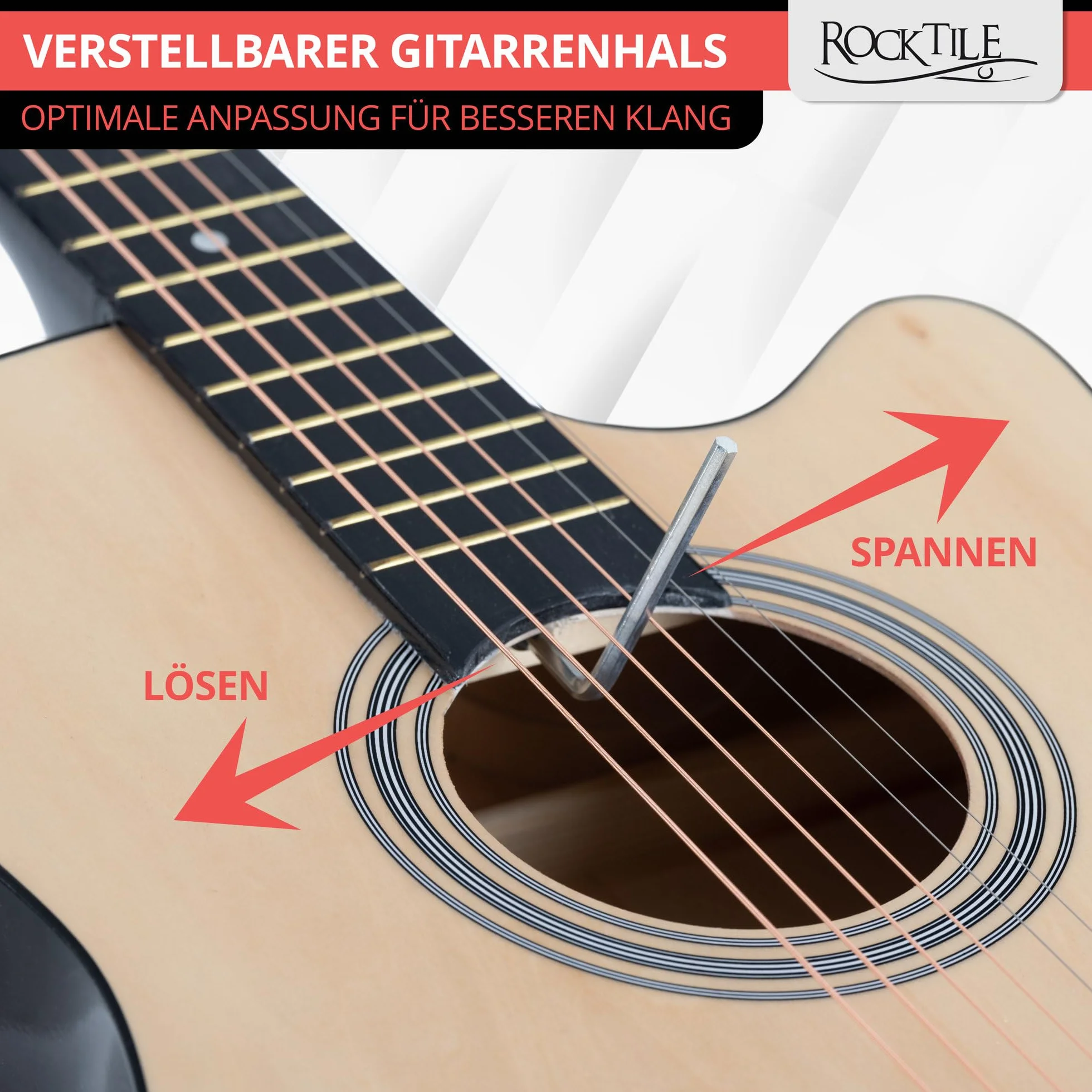 Rocktile WSD-5C-NT Slim Line Set De Guitarras Western - Guitarra Acústica Dreadnought - Cuerpo De Tilo - Mástil: Catalpa - Set Incluye Funda, Cuerdas De Repuesto, Correa Y Púas - Natural