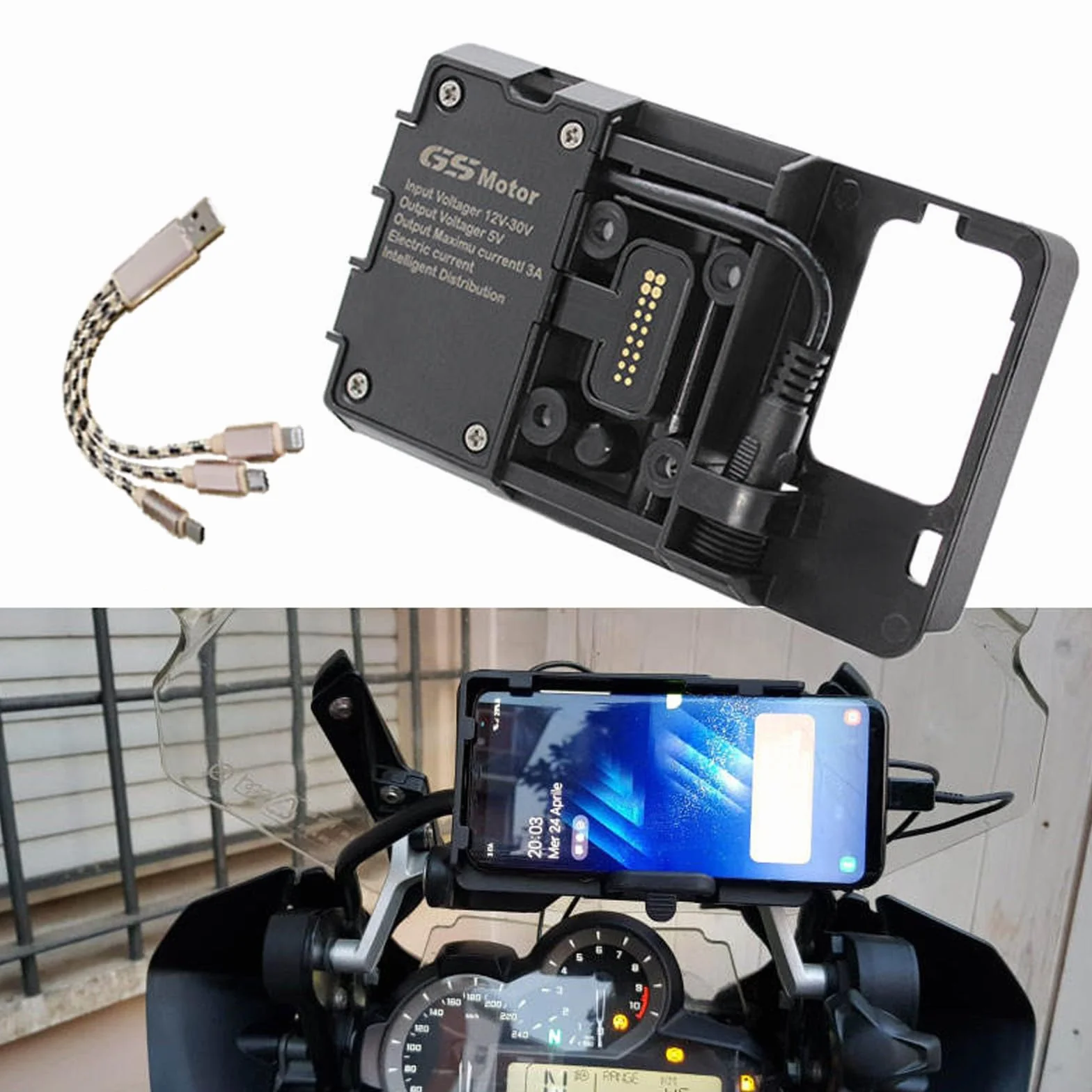 Soporte movil para BMW GS, Soporte GPS Moto Accesorios para Motocicleta, con Doble USB para BMW R1200GS LC&Adventure S1000XR/RS F700GS/800GS R1200RS R1200ADV