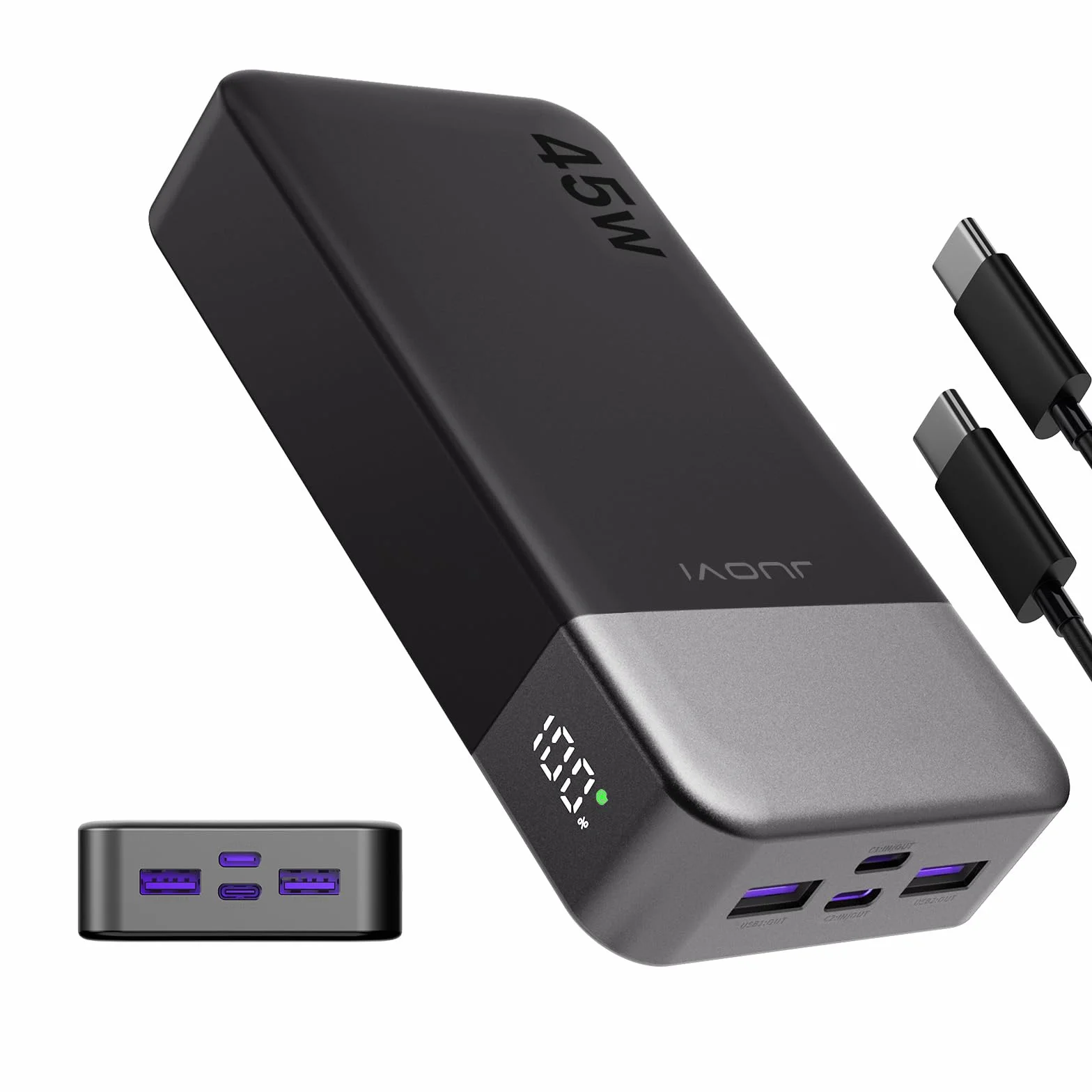 JUOVI Banco de Energía 20000mAh 45W Carga Rápida con Pantalla LED USB C Power Bank para Samsung iPhone 15 14 13 Pro MacBook