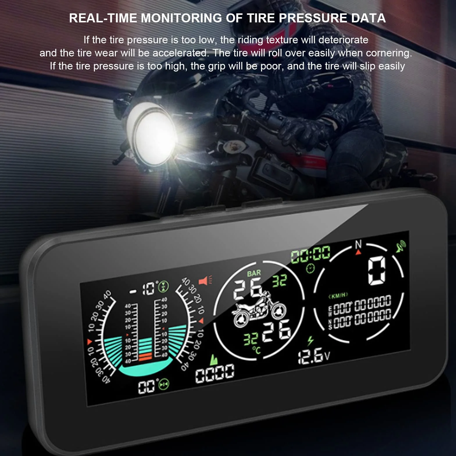 Motocicleta Head Up Display, GPS Alarma de Advertencia de Exceso de Velocidad Presión de los Neumáticos HUD Medición de Kilometraje Monitor de Velocidad para el Motor de Transporte Inclinómetro Moto V