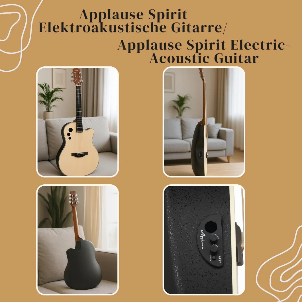 Applause Guitarra electroacústica Spirit - tapa de abeto seleccionada - cuerpo Lyrachord de profundidad media - Cutaway - Preamplificador AP2T + afinador - Natural - AAE-044-4S