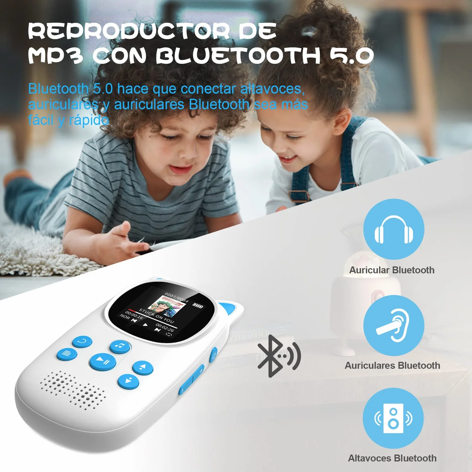 32GB Reproductor MP3 Bluetooth 5.0, Niños Mp3 Reproductor con HiFi Sonido sin Pérdida, Oilsky Portátil Deportivo MP3 Player con 750 mAh, Reproductor de Música con Altavoz HD Integrado, Radio FM