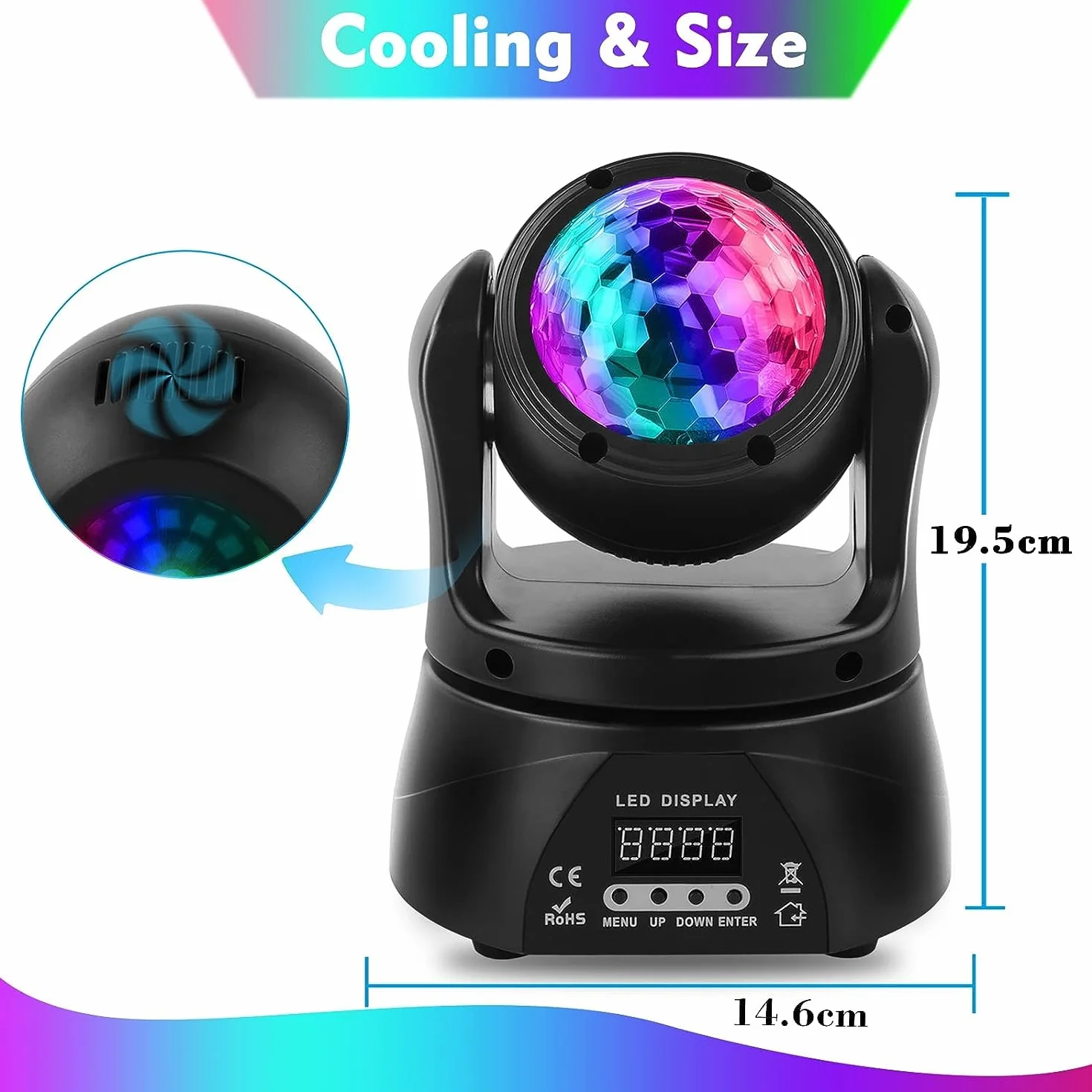 U`King 30W Luz de Cabeza Móvil LED, Bola de discoteca luces de escenario con control d-mx512, RGBW para fiestas, bares, cumpleaños, bodas, espectáculos en vivo, Halloween