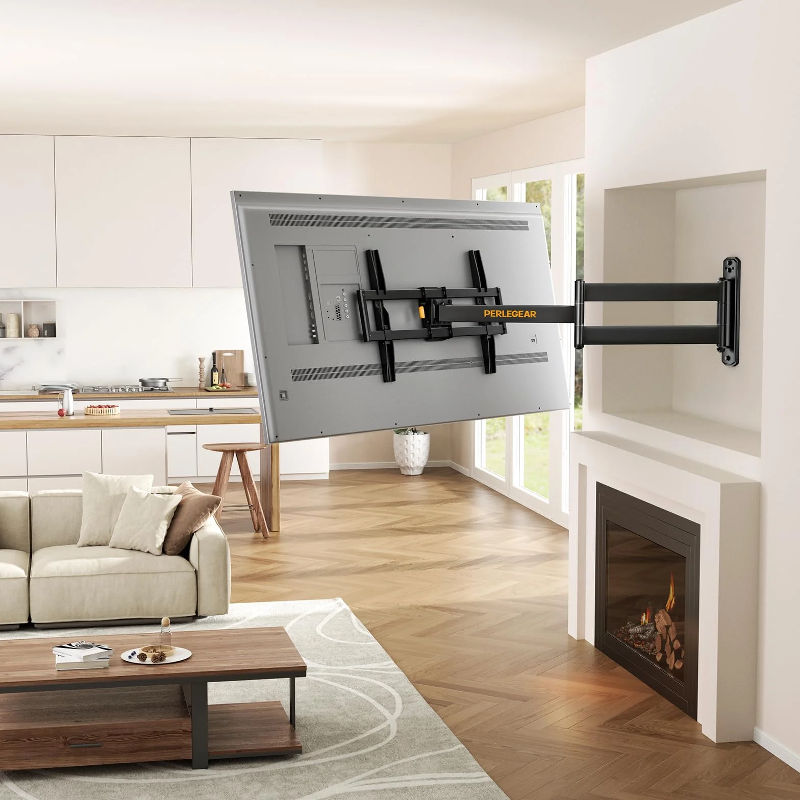 Perlegear Soporte TV Pared Brazo Articulado Extralargo 32-75 Pulgadas Inclinable Giratorio VESA 600x400 mm 45kg