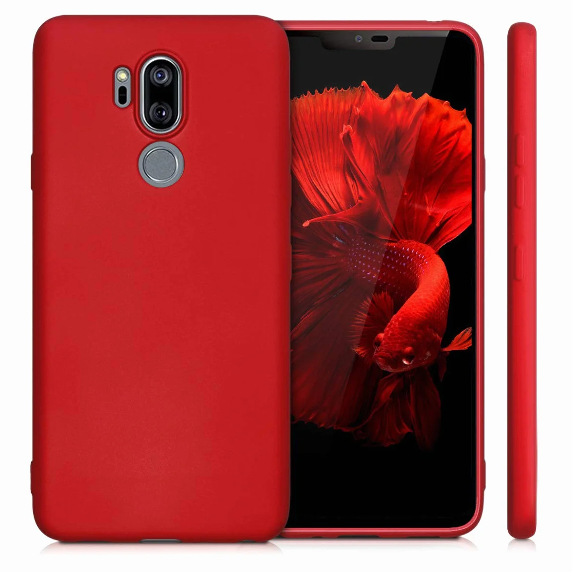 kwmobile Funda para LG G7 ThinQ Carcasa TPU Silicona Ultrafino Antigolpes Carga inalámbrica Rojo Oscuro Metalizado