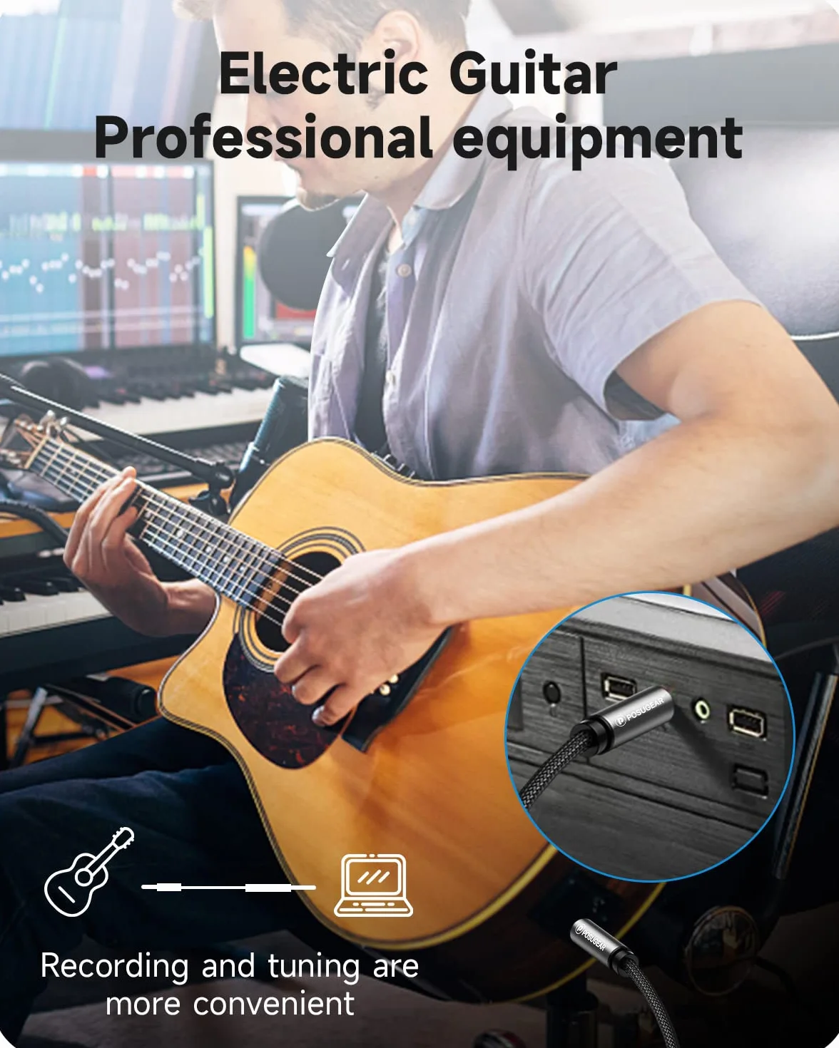 POSUGEAR Cable de 6.35mm a 3.5mm - 2M, Nylon Trenzado 3.5mm a 6.3mm Cable Audio Estéreo HiFi Macho a Macho para Reproductores de MP3, PCs, Amplificadores, Mesas de Mezclas, Ordenadores- 2M