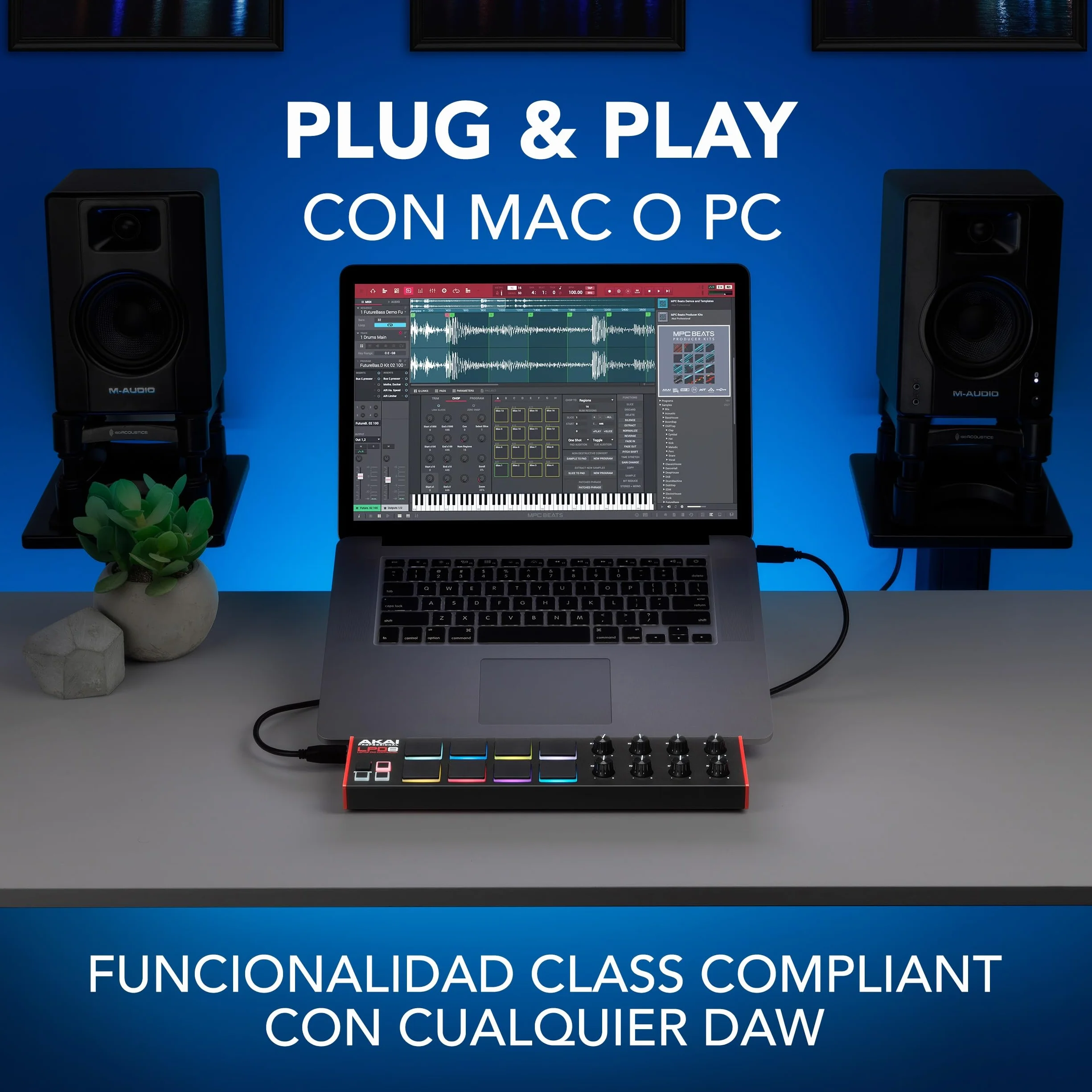 Akai Professional LPD8 - Controlador MIDI USB con 8 Drum Pads MPC Sensibles para Mac y PC, 8 Perillas Asignables y Software de Producción Musical