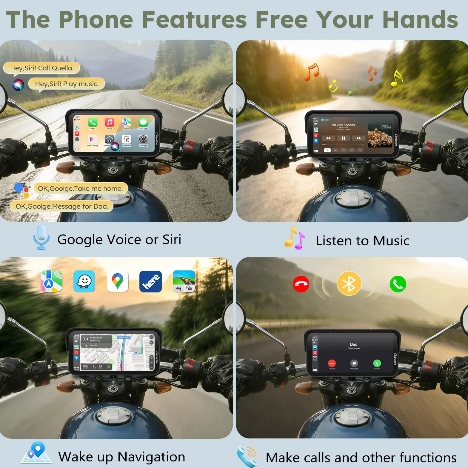 Carpuride Pantalla GPS de motocicleta CarPlay de 6.3 pulgadas sin cables CarPlay y Android Auto para Moto, con cámara doble y TPMS, control remoto, impermeable IP67, BT Audio, grabación en bucle