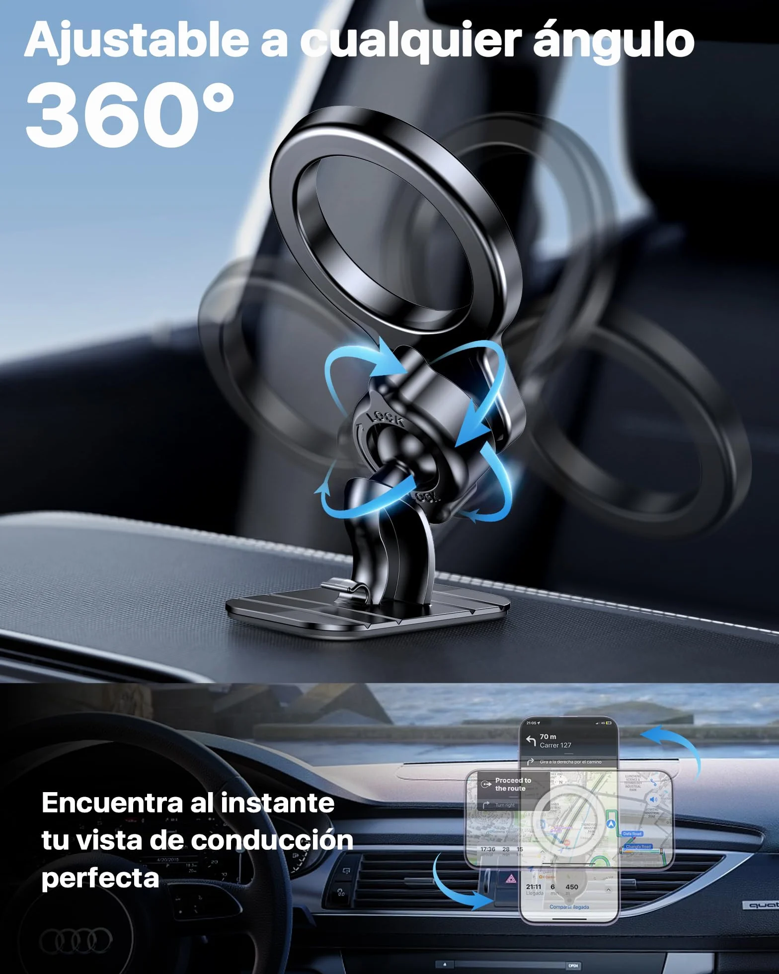 Miracase 2 en 1 Soporte Móvil Coche Magnético MagSafe 360° Rotación para iPhone 17 16 15 14 13 12 Pro MAX
