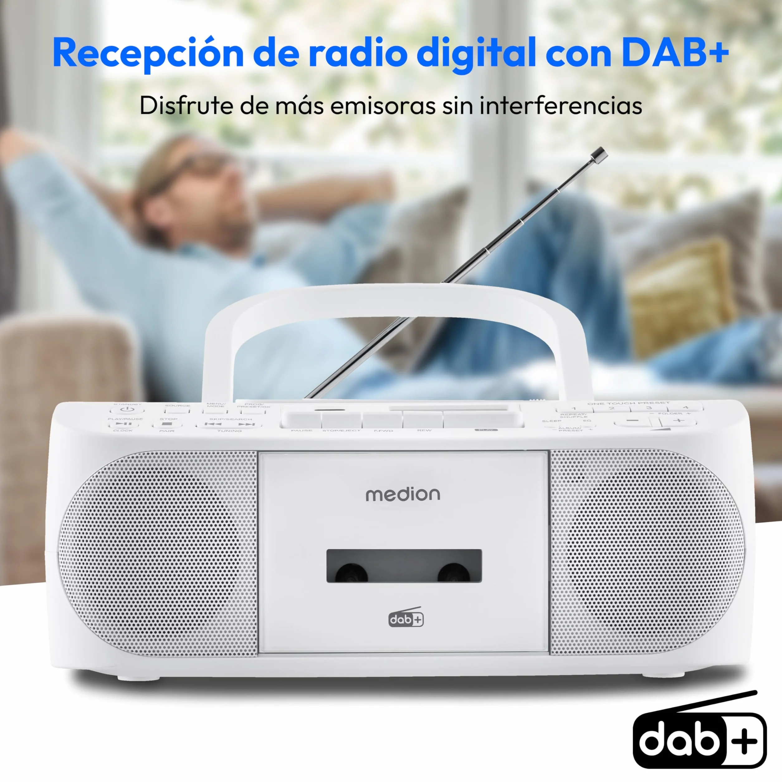 MEDION DRX-1 Plus Boombox Radio Portátil DAB+ FM Bluetooth CD MP3 Casete Blanco