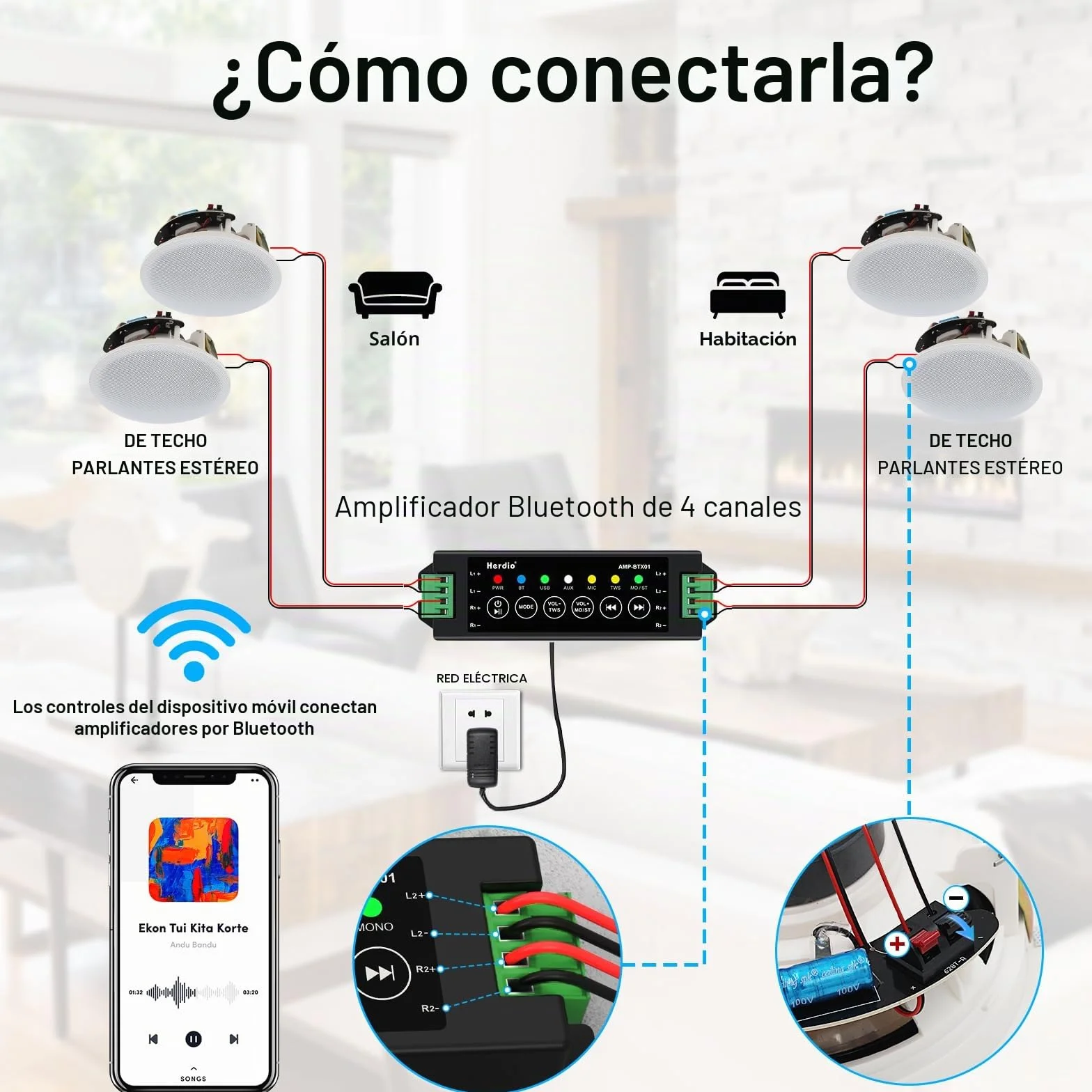 Herdio Altavoz de Techo 6,5 Pulgadas, Sistema de Altavoces Integrado para Cocina, Dormitorio