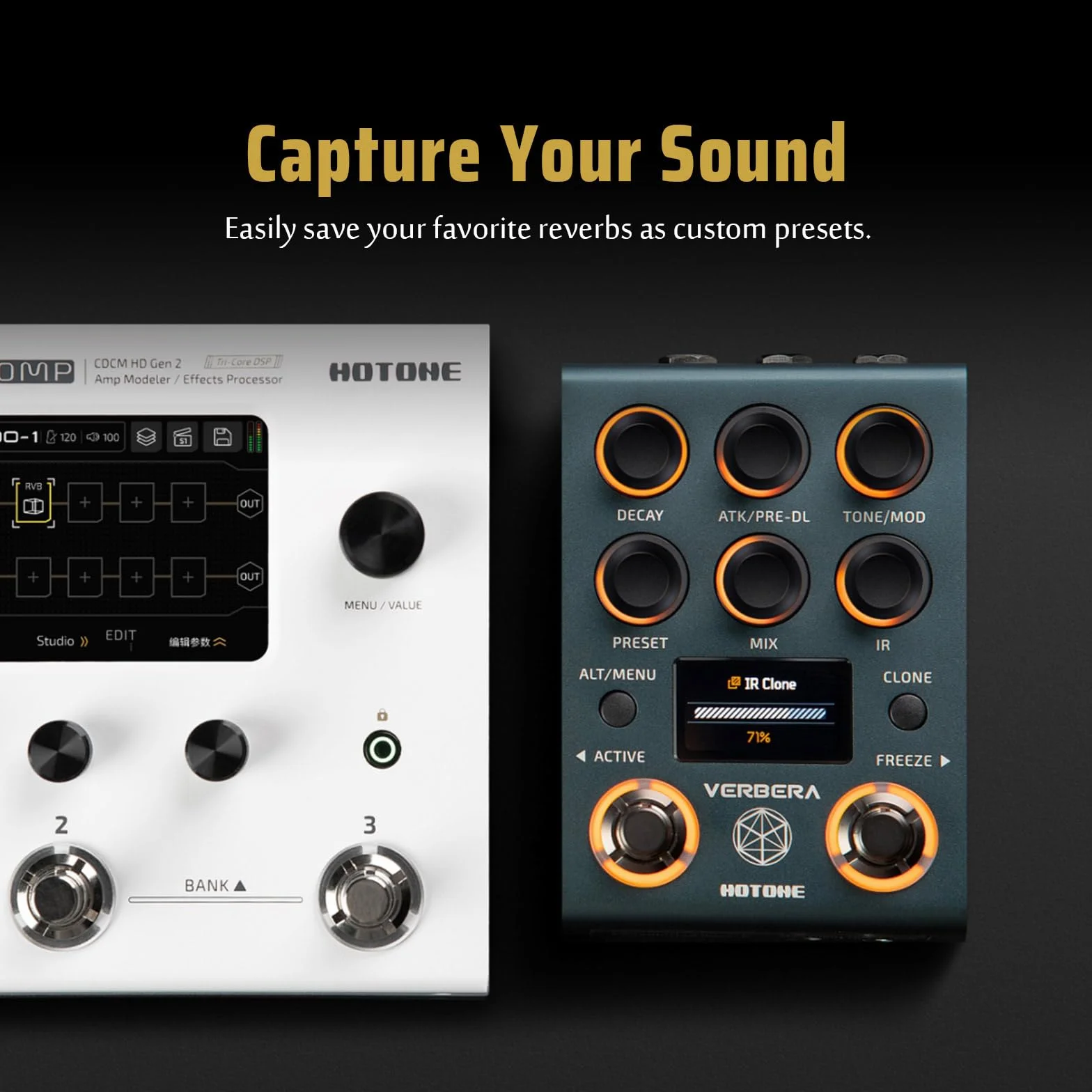 HOTONE Pedal de Reverb por Convolución de Hardware con Carga Instantánea de IR, Diseño de Doble Motor, Clonación de IR y 120 Respuestas de Impulso Integradas Verbera NC-200