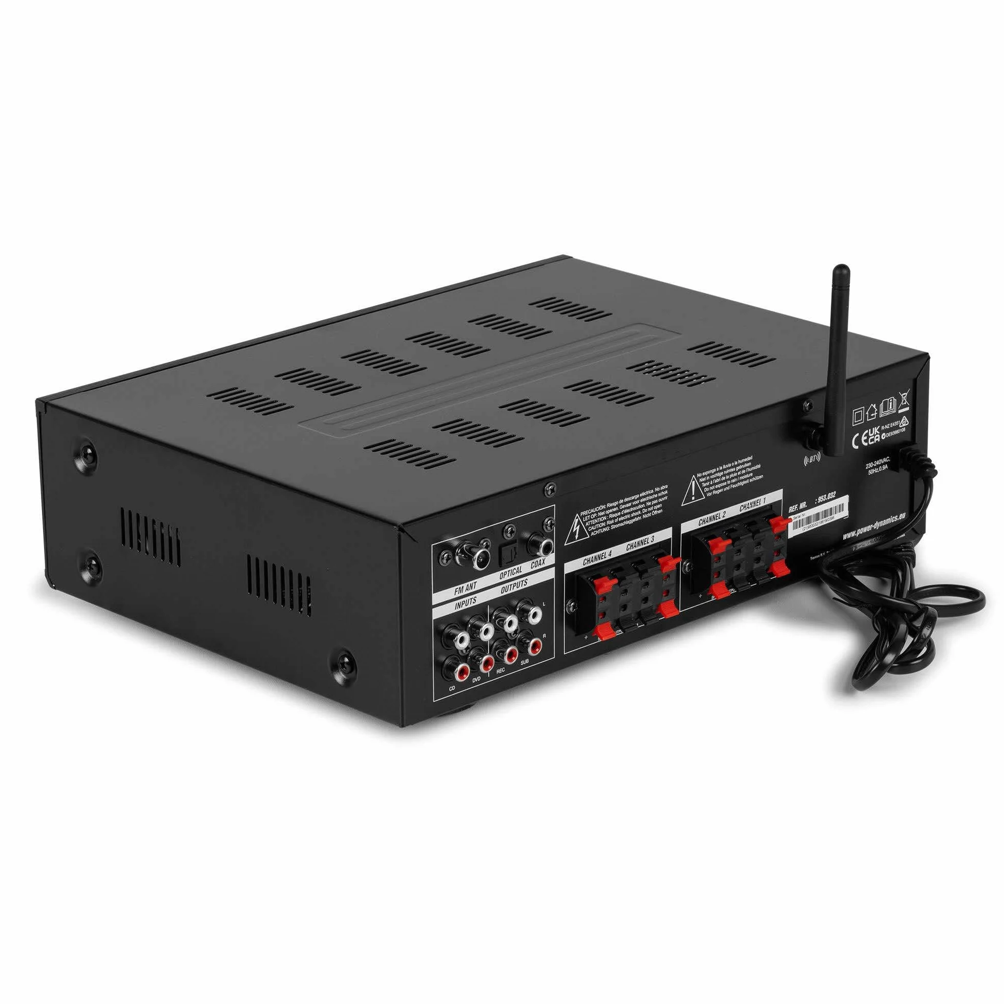 Sistema de Sonido de 4 Zonas con Bluetooth, FM y MP3 – Amplificador 400W + 8 Altavoces Blancos Resistente al Agua IPX5 para Interior y Exterior – Incluye 100m de Cable y Mando a Distancia