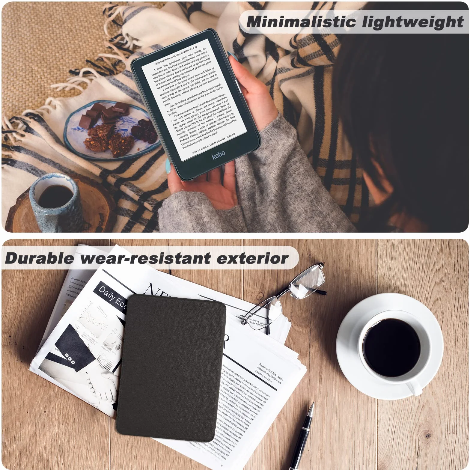 DMluna Funda para Kobo Clara Colour/BW/2E, Tolino Shine Colour/Shine 5/4, Cubierta de Cuero PU Premium, Auto Sleep/Wake, Negro