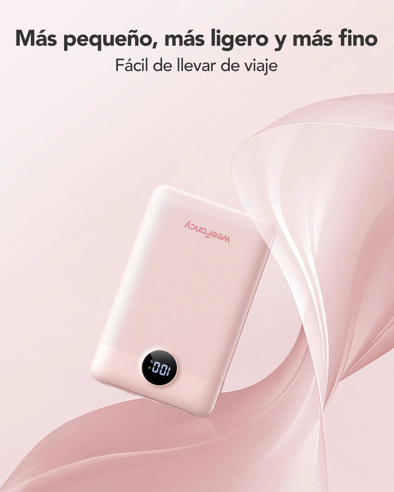Mini Cargador Portátil para iPhone 10000mAh Slim PD 22.5 W de Carga Rápida con Cables Integrados, Viaje Esencial USB C Batería Pequeña Compatible con iPhone y Android (Rosado)