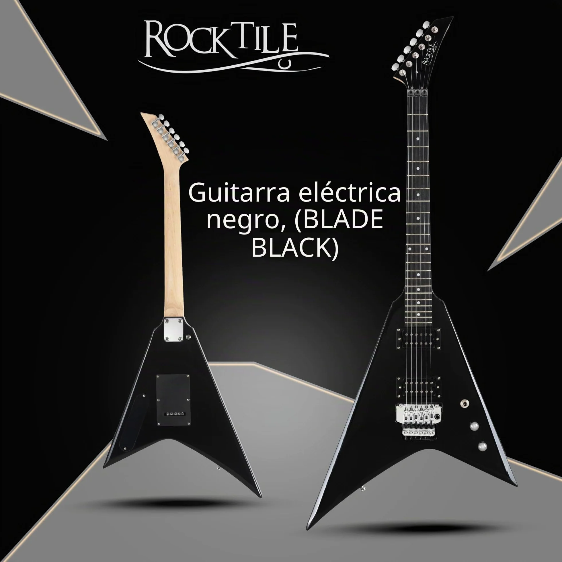 Rocktile MG-3013 Blade Guitarra Eléctrica - Serie Heavy de 6 cuerdas con cuerpo de tilo, mástil de arce, 2 Humbucker, FR-Style Tremolo, 22 trastes, escala de 25,5 pulgadas, cable y accesorios - Black