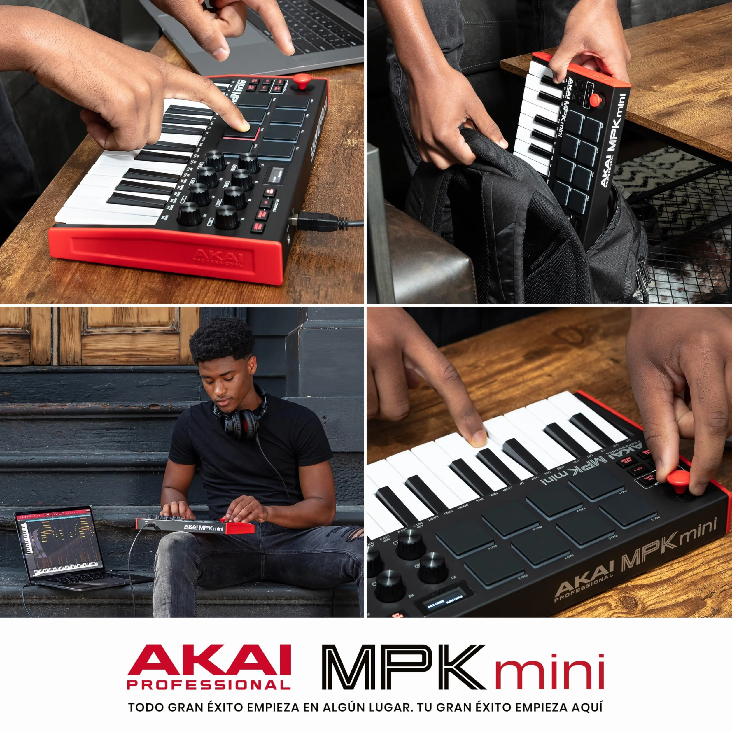 Akai Professional MPK Mini MK3 - Teclado Controlador MIDI USB de 25 Teclas con 8 Drum Pads, 8 Perillas, Software de Producción Musical y Native Instruments Sound Package (NKS Integration)