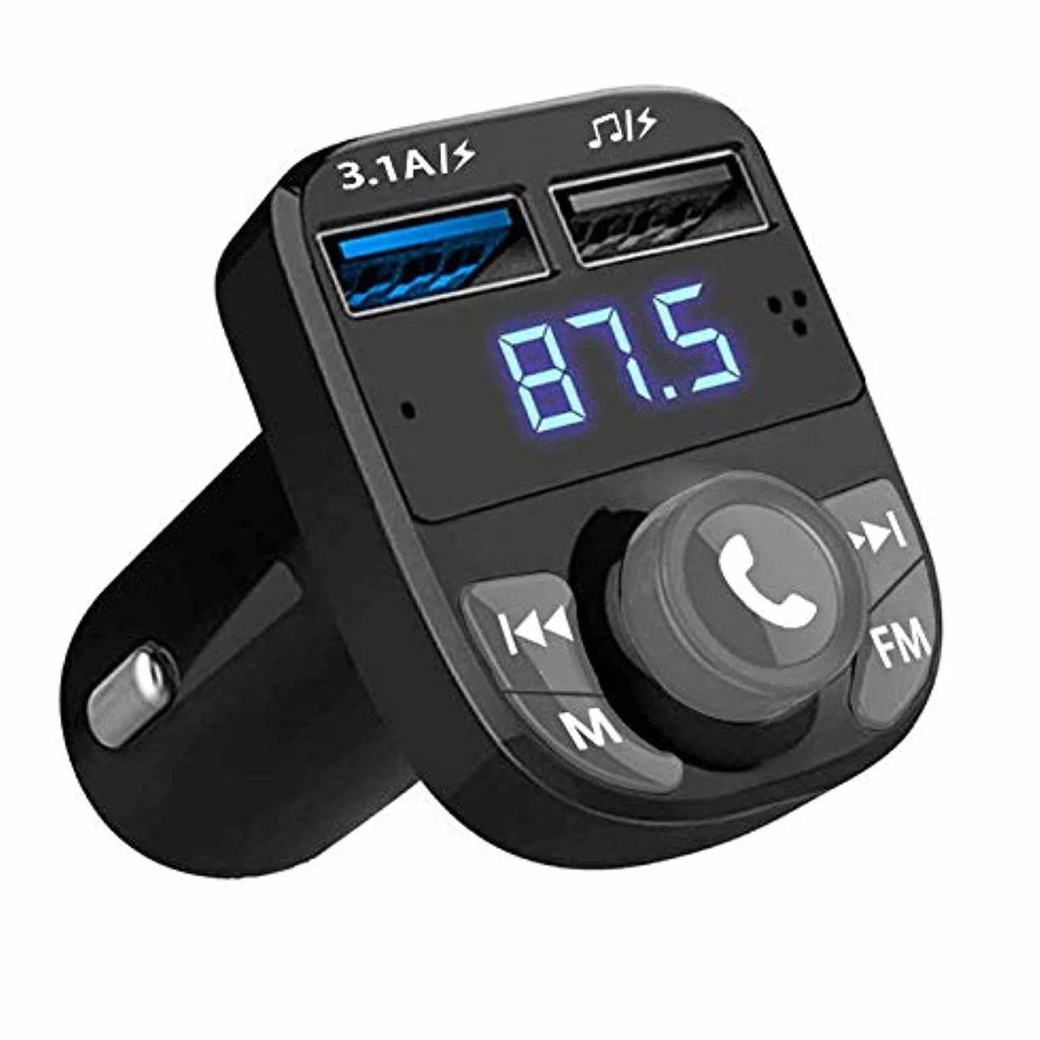 QUMOX Transmisor FM Bluetooth, Manos Libres para Coche, Inalámbrico Reproductor MP3 Mechero Coche Adaptador Receptor con Dual USB 5V/3.1A