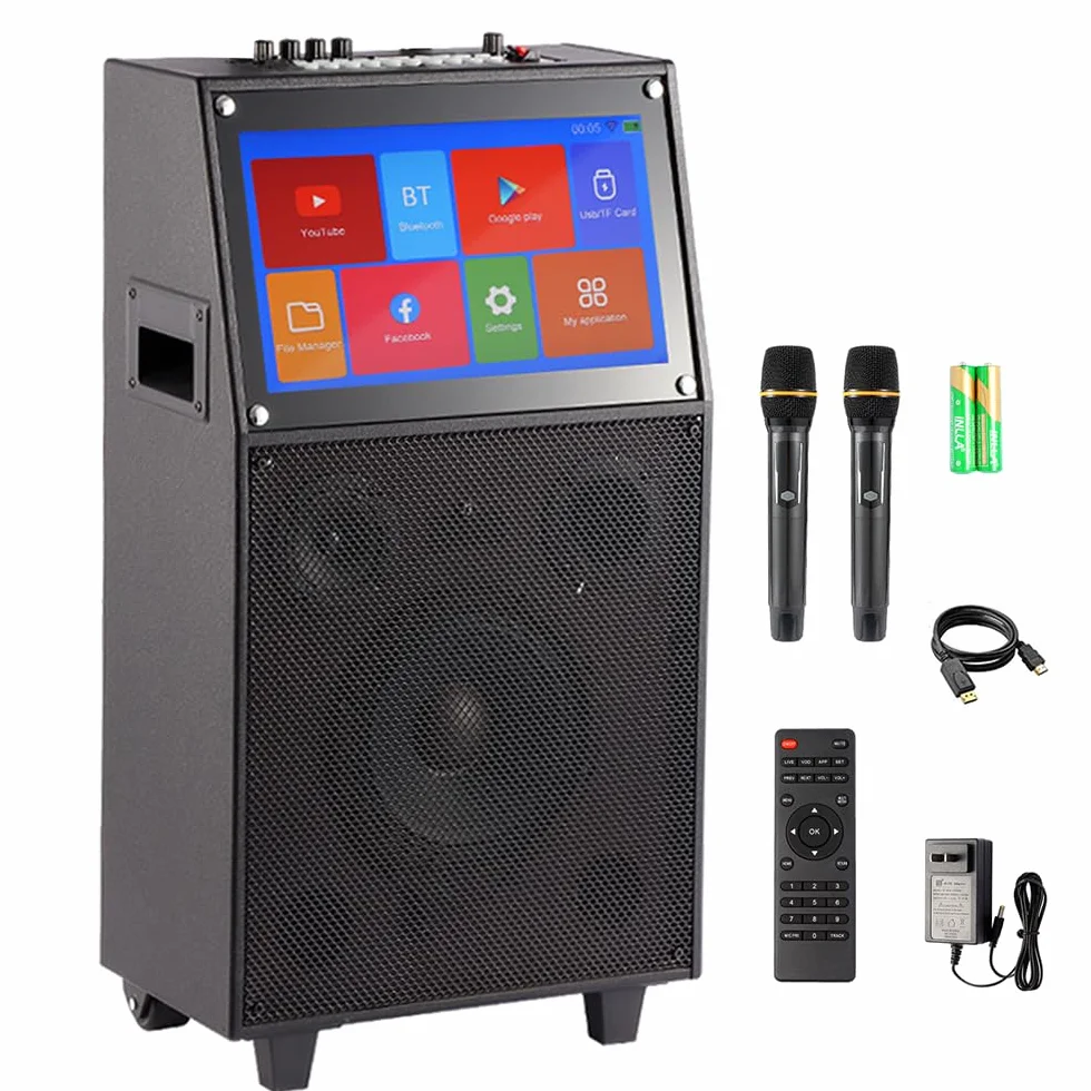 Máquina de karaoke con pantalla táctil para mostrar letras, pantalla de proyección, altavoz Bluetooth, micrófono, set con WiFi incorporado, adecuado para reuniones, fiestas, canto, concursos