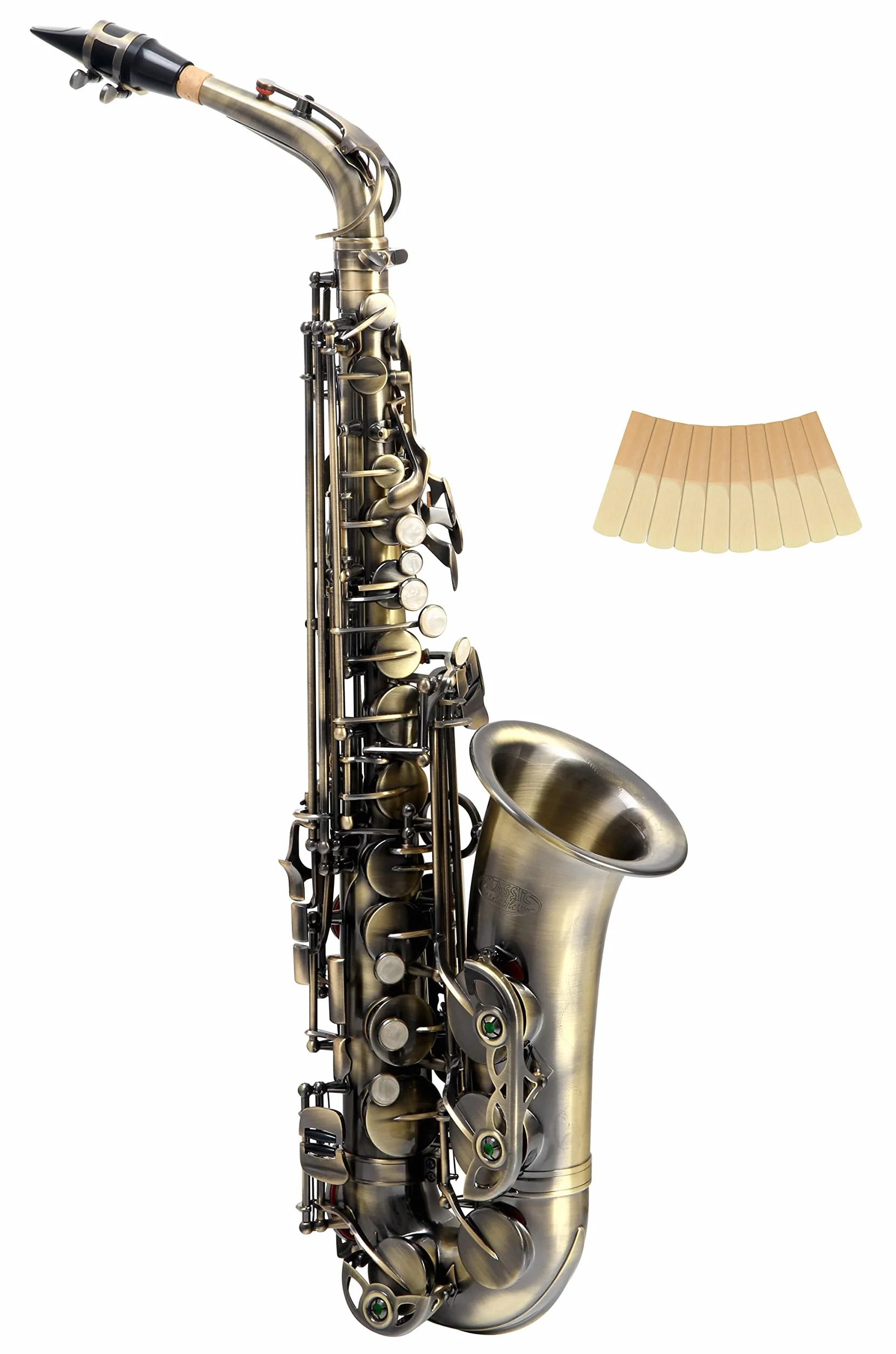 Classic Cantabile Winds AS-450 Antique Yellow Eb Saxofón Alto - Afinación Eb - Clave de Fa sostenido alta - Set ahorro incl. 10 cañas para saxofón | Mecánica ergonómica, 10 hojas de grosor 2,5, maletín ligero con mochila