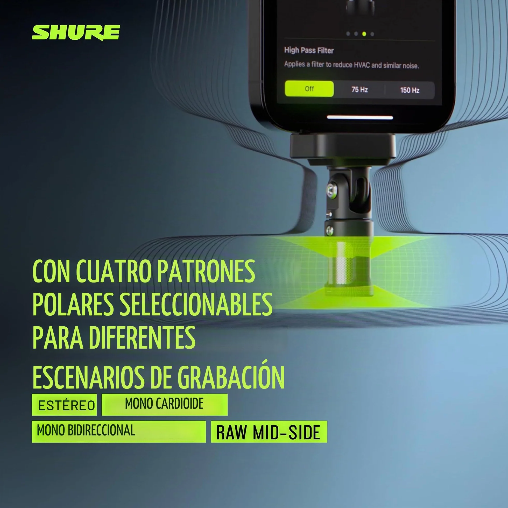 Shure MV88 USB-C Micrófono, para grabación y vlogging iPhone & Android, con Modo de Nivel automático, eliminación de Ruido en Tiempo Real y Cuatro Patrones Polares - Negro