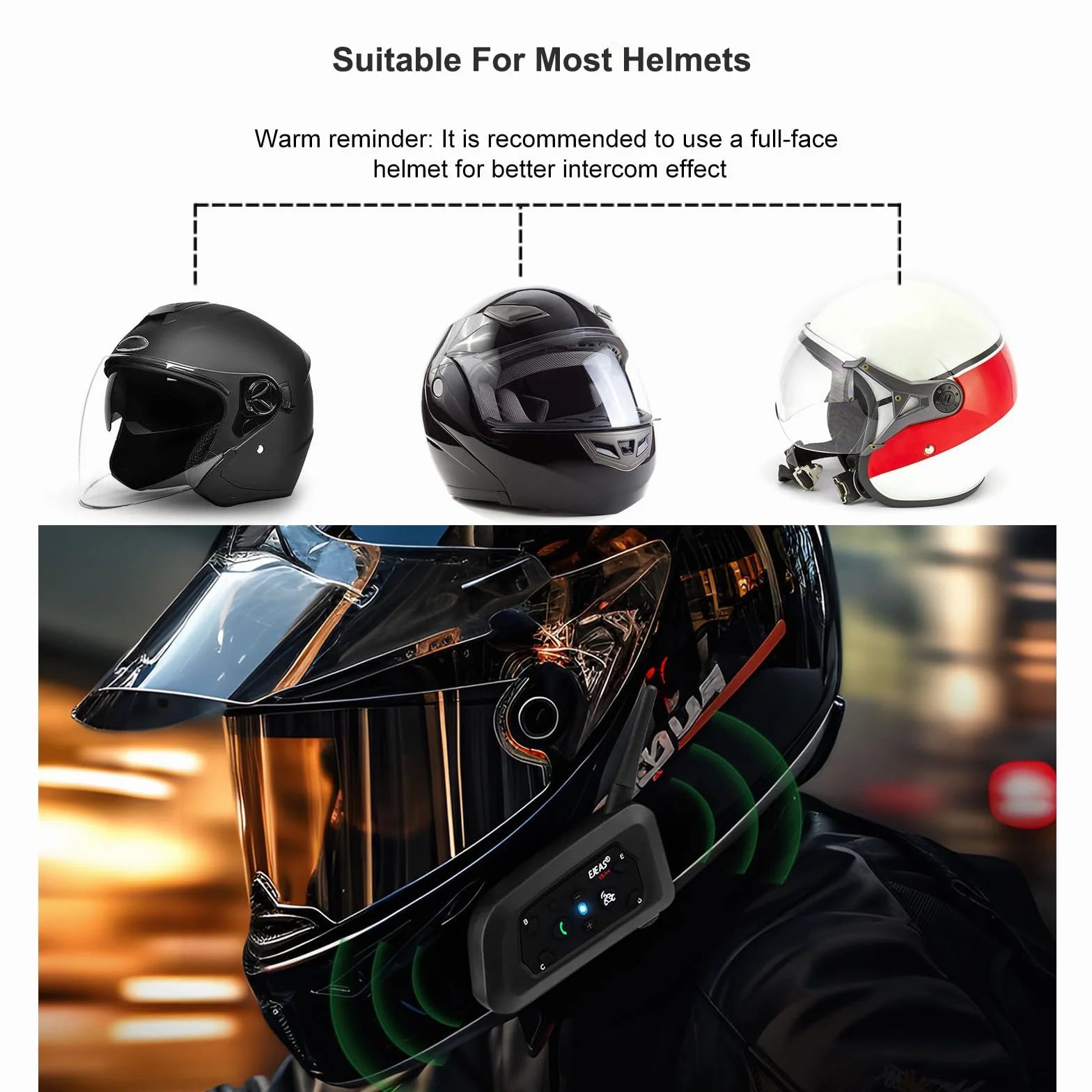 Ejeas V6Pro Intercomunicador Casco Moto Bluetooth 1200m Impermeable 6 Motociclistas