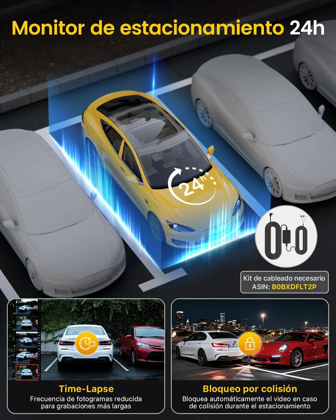 GKU Dashcam Cámara Coche 4K+1080P, 5GHz WiFi Dash CAM Coche con Tarjeta SD de 64GB,Camara Coche Grabadora,170° Gran Angular,Visión Nocturn,WDR,Sensor G,Monitor de Aparcamiento