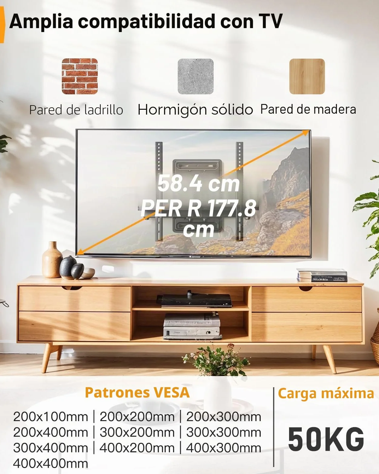 Perlegear Soporte TV Pared Movimiento Completo 23-70 Pulgadas 50 kg MAX VESA 400x400mm PGMF18