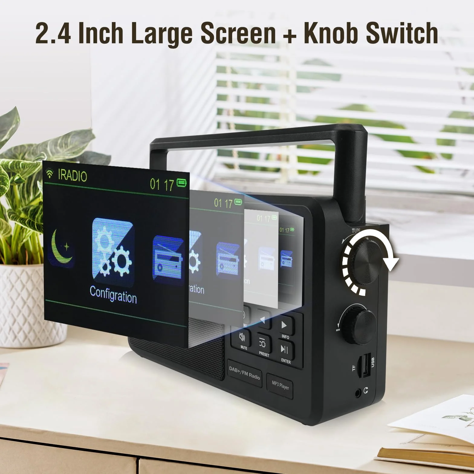 Retekess TR640 Radio por Internet,Radio Digital Dab,Digital FM,Apta para Entusiastas,Silencio con un Solo Toque,Antena Externa,Operación de la Perilla,Personas de Mediana Edad
