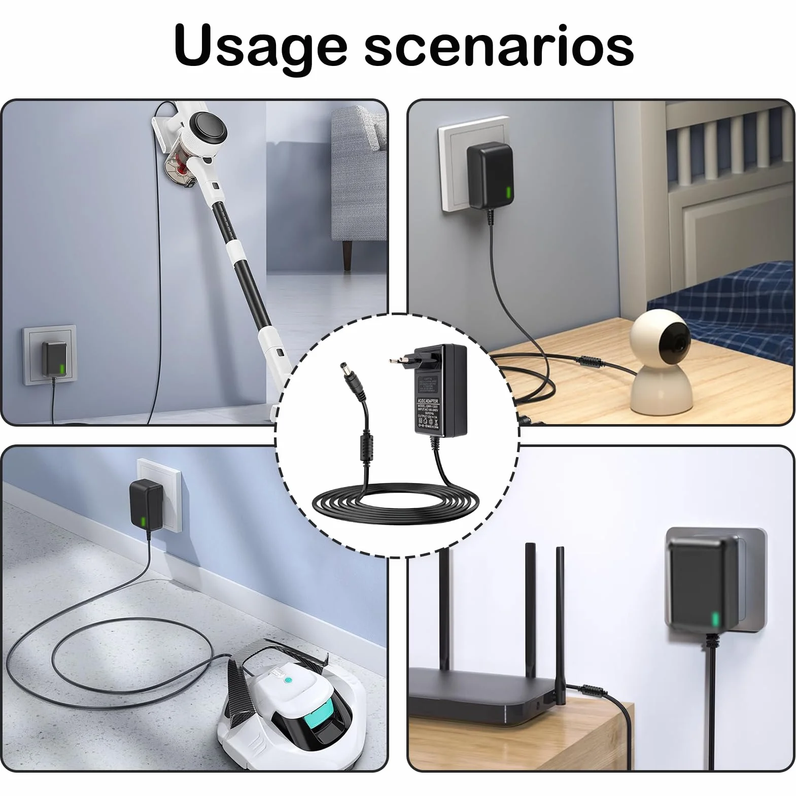 Adaptador de corriente 12 V 3 A 36 W universal AC-DC con conector 5,5 × 2,1 mm, alimentación 12 V para LED, cámaras, routers, altavoces, sistema telefónico, protección contra sobretensiones y